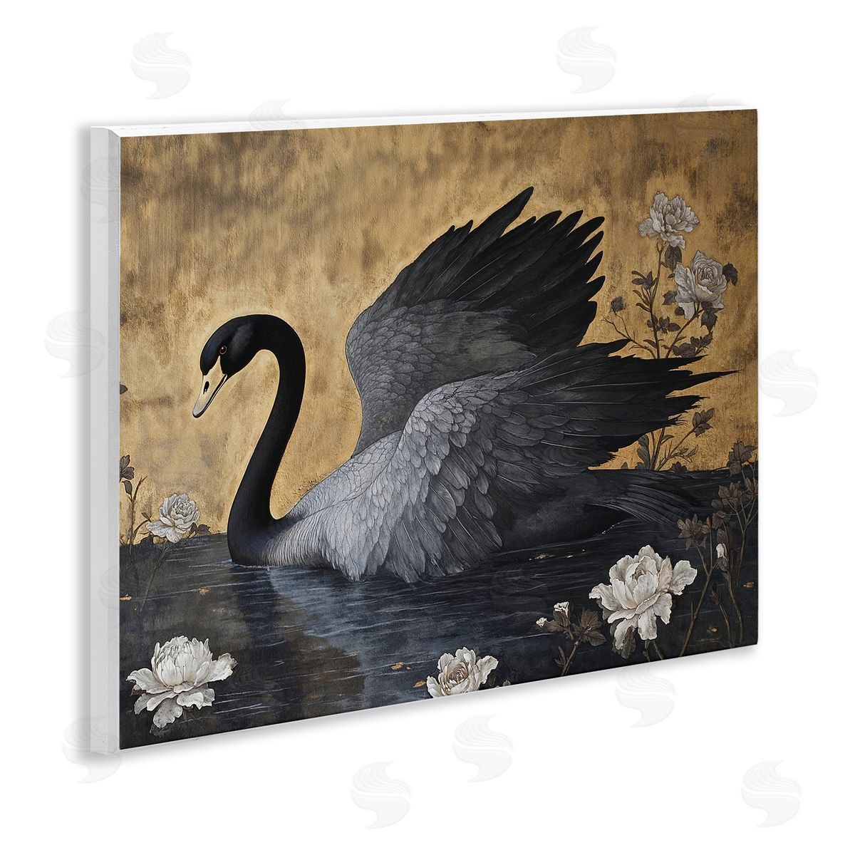 Jose Perez Dark Swan on Lake Canvas Wall Art Print