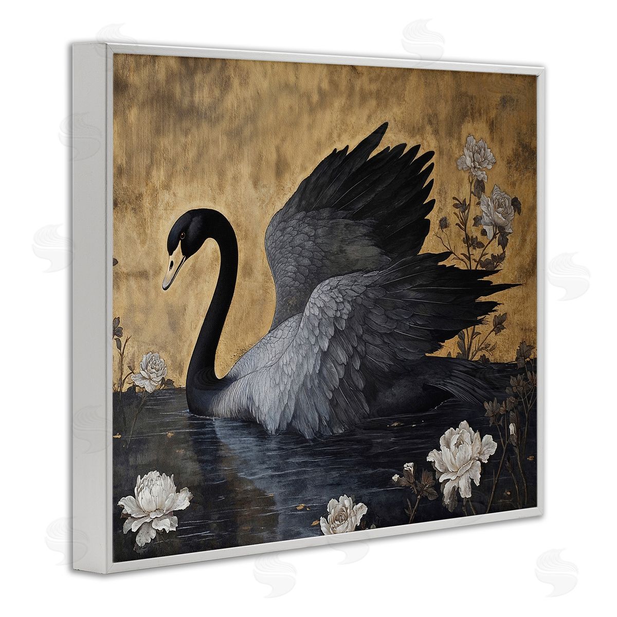 Jose Perez Dark Swan on Lake Canvas Wall Art Print