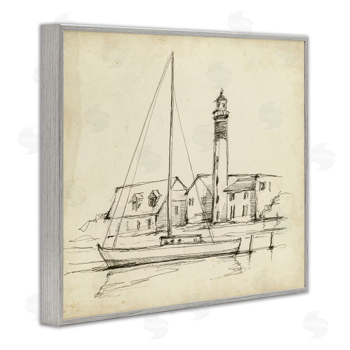 Ethan Harper Lighthouse & Boat Study Canvas Wall Art Print
