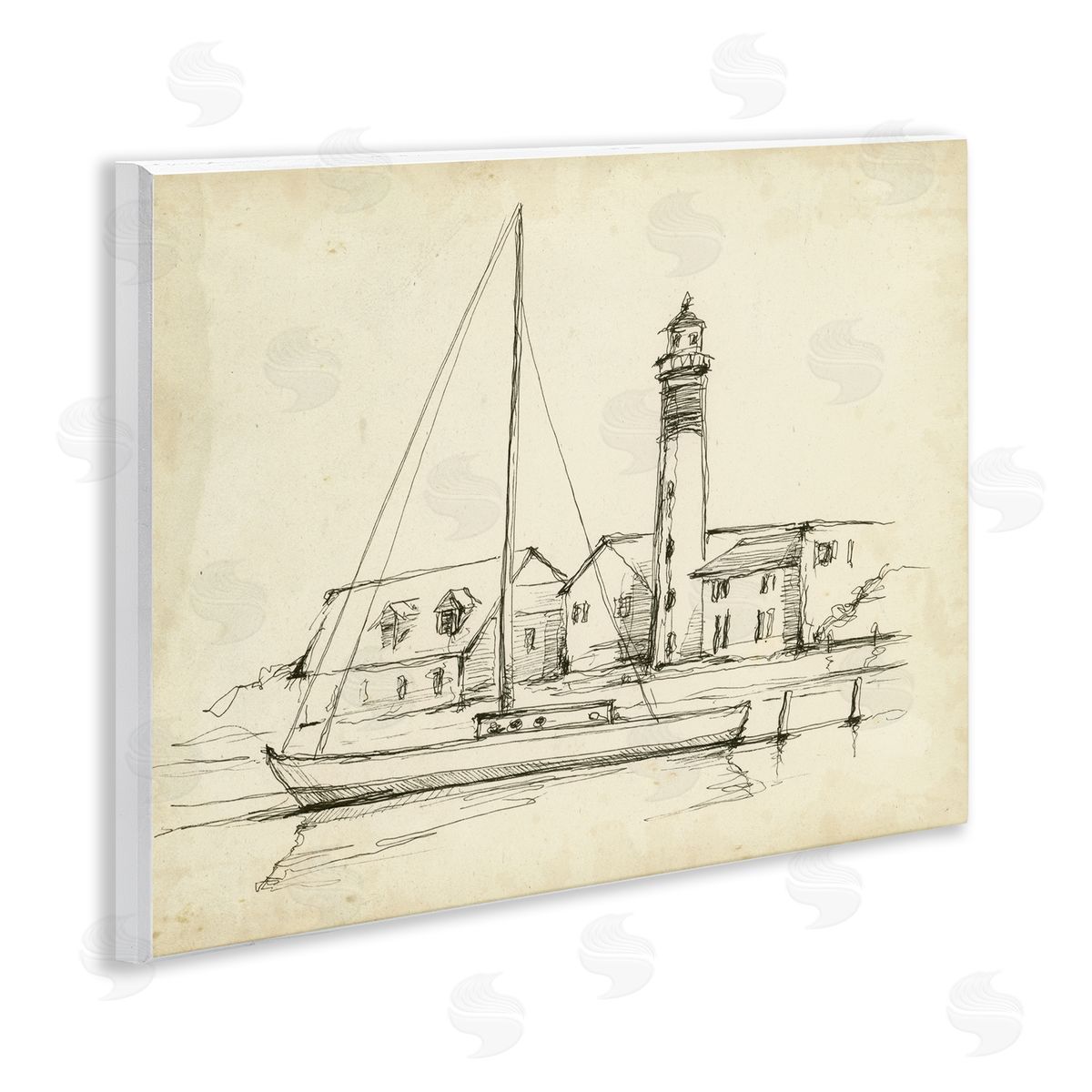 Ethan Harper Lighthouse & Boat Study Canvas Wall Art Print