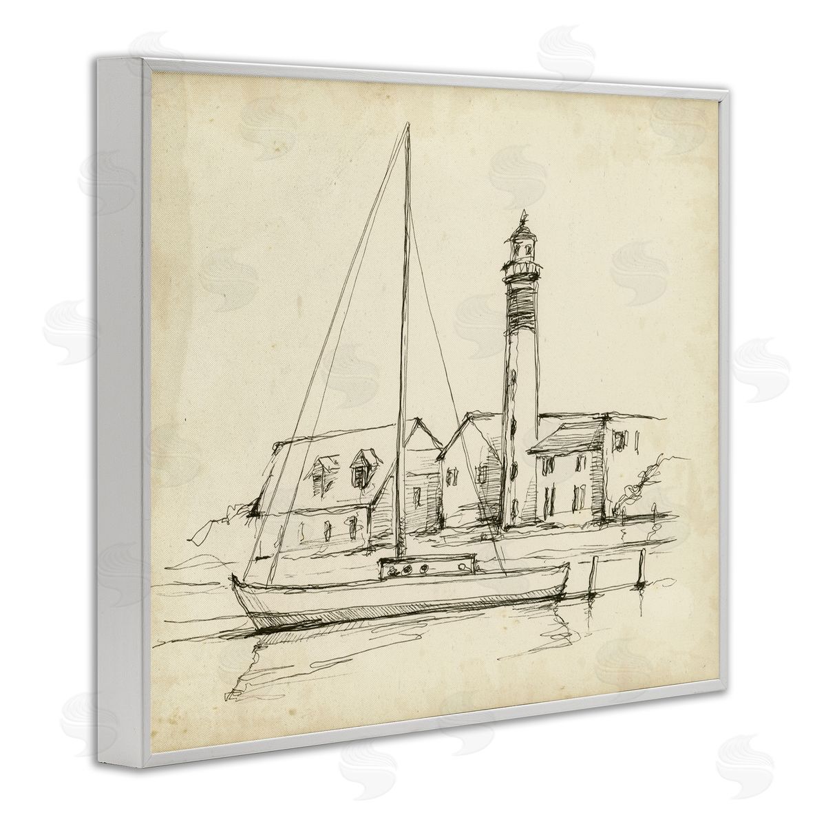Ethan Harper Lighthouse & Boat Study Canvas Wall Art Print