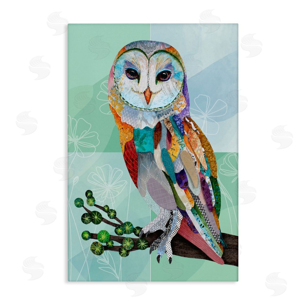 Lisa Morales Barn Owl with Boho Pattern Canvas Wall Art Print