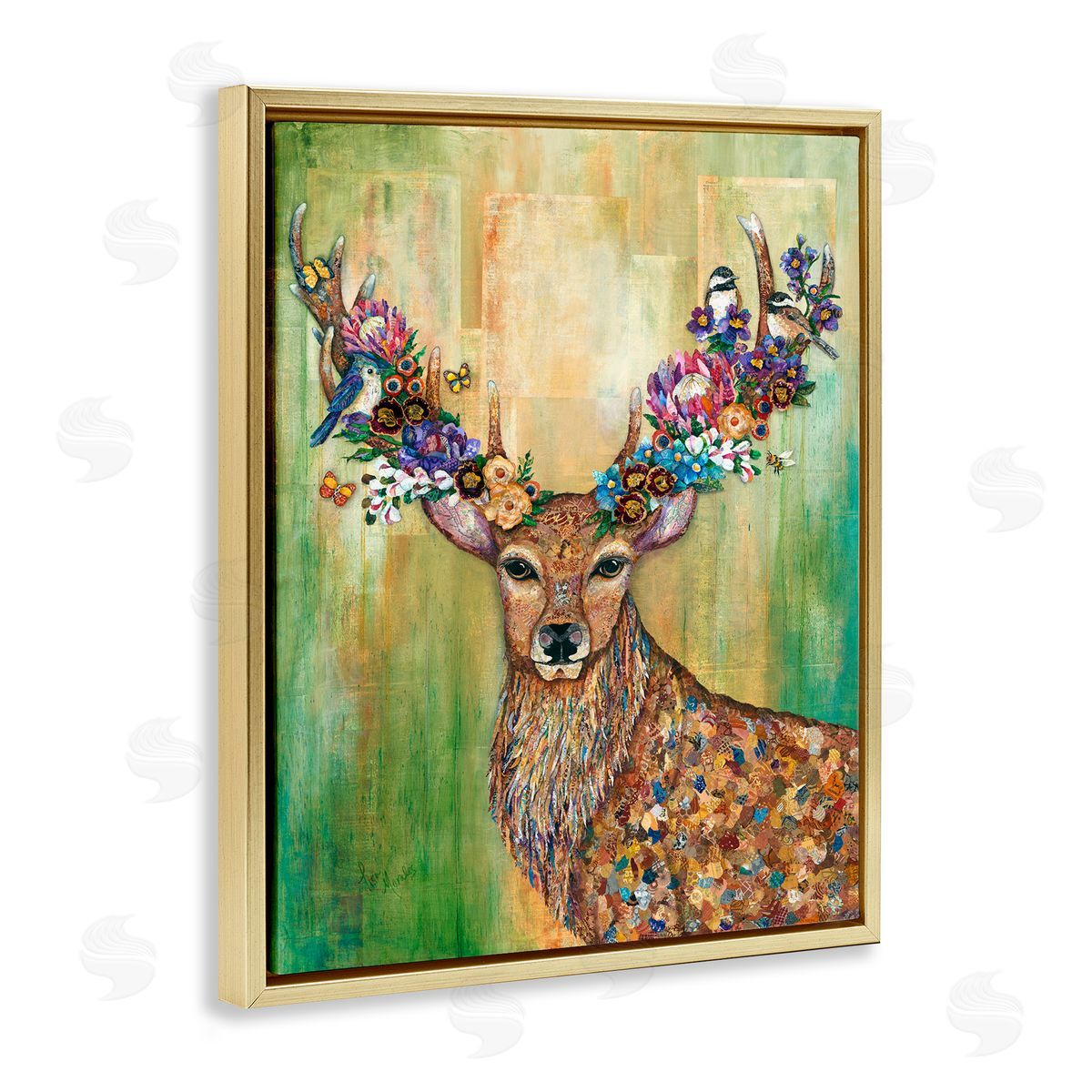 Lisa Morales Red Deer Collaged Pattern Canvas Wall Art Print
