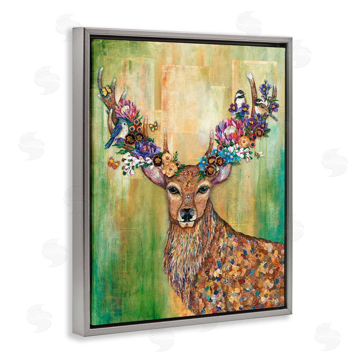 Lisa Morales Red Deer Collaged Pattern Canvas Wall Art Print