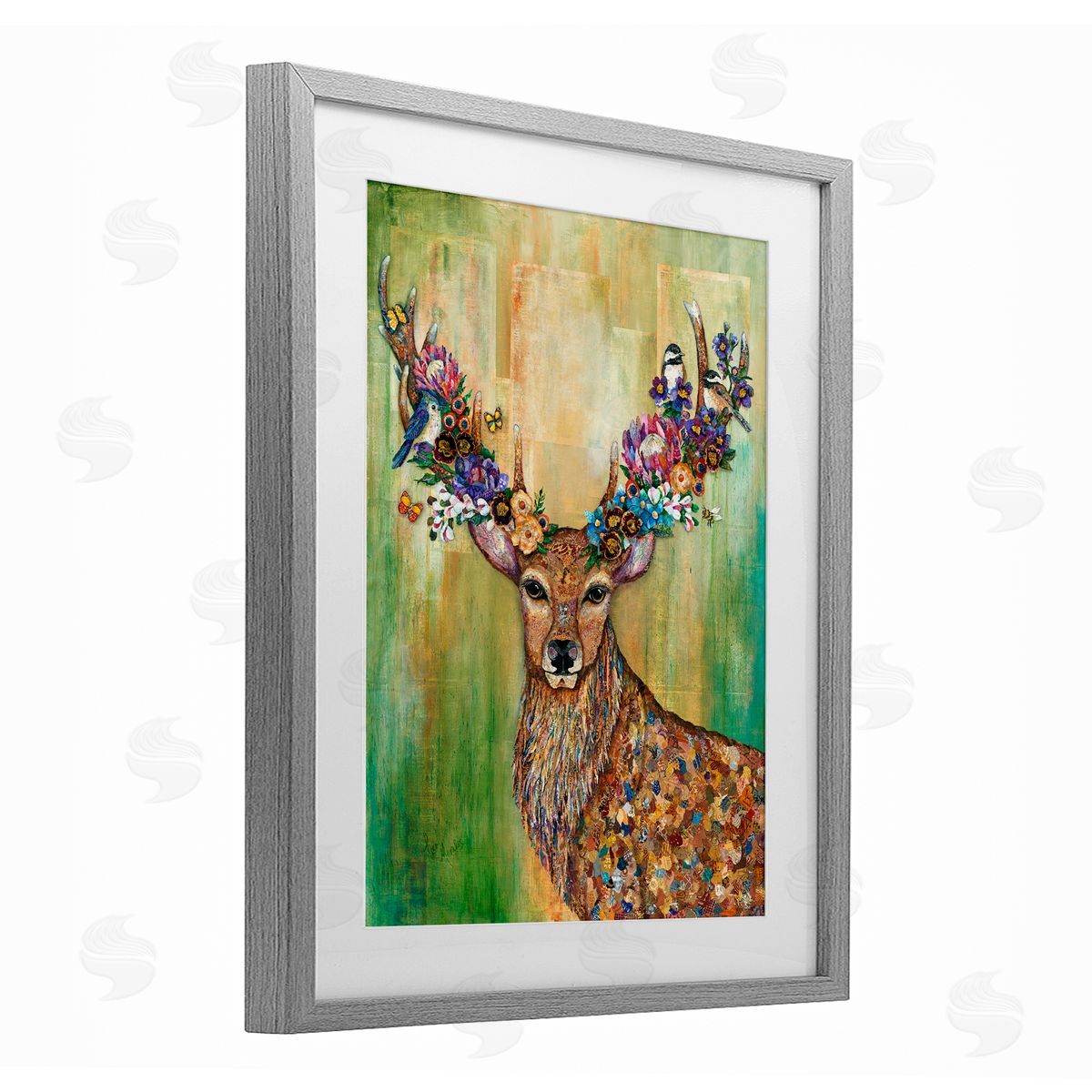 Lisa Morales Red Deer Collaged Pattern Canvas Wall Art Print