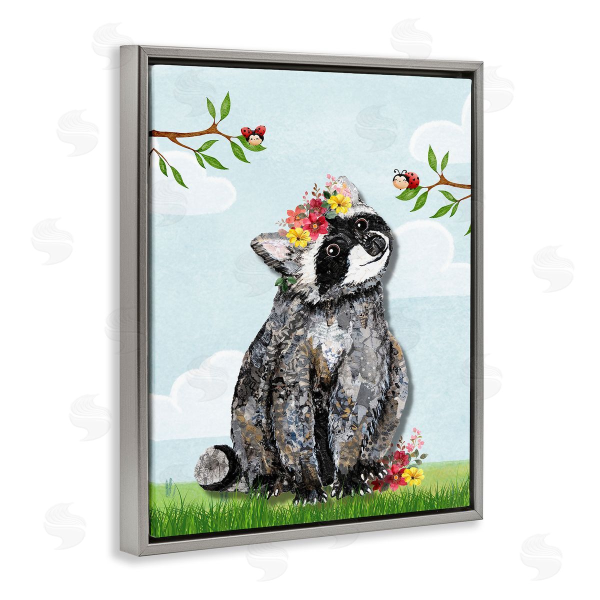 Lisa Morales Baby Raccoon and Lady Bugs Canvas Wall Art Print