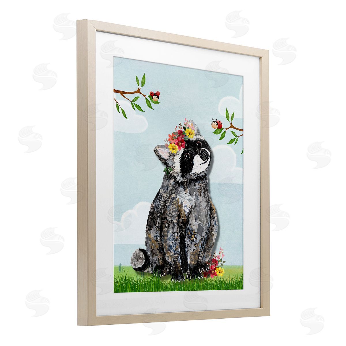 Lisa Morales Baby Raccoon and Lady Bugs Canvas Wall Art Print