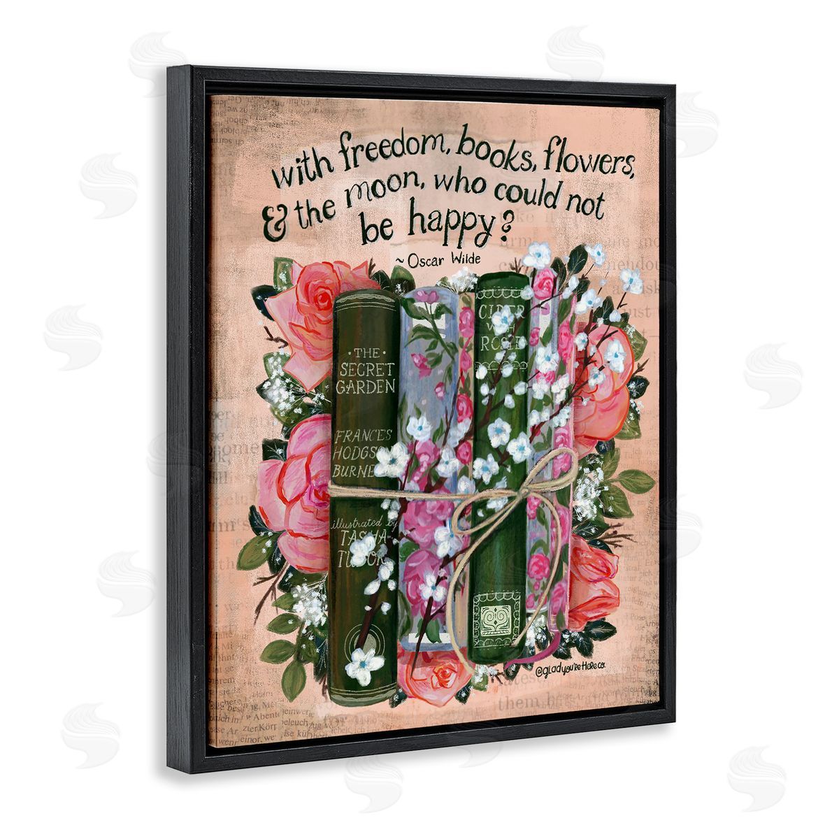 Glad You're Here Co. Bookish Quote with Florals Canvas Wall Art Print