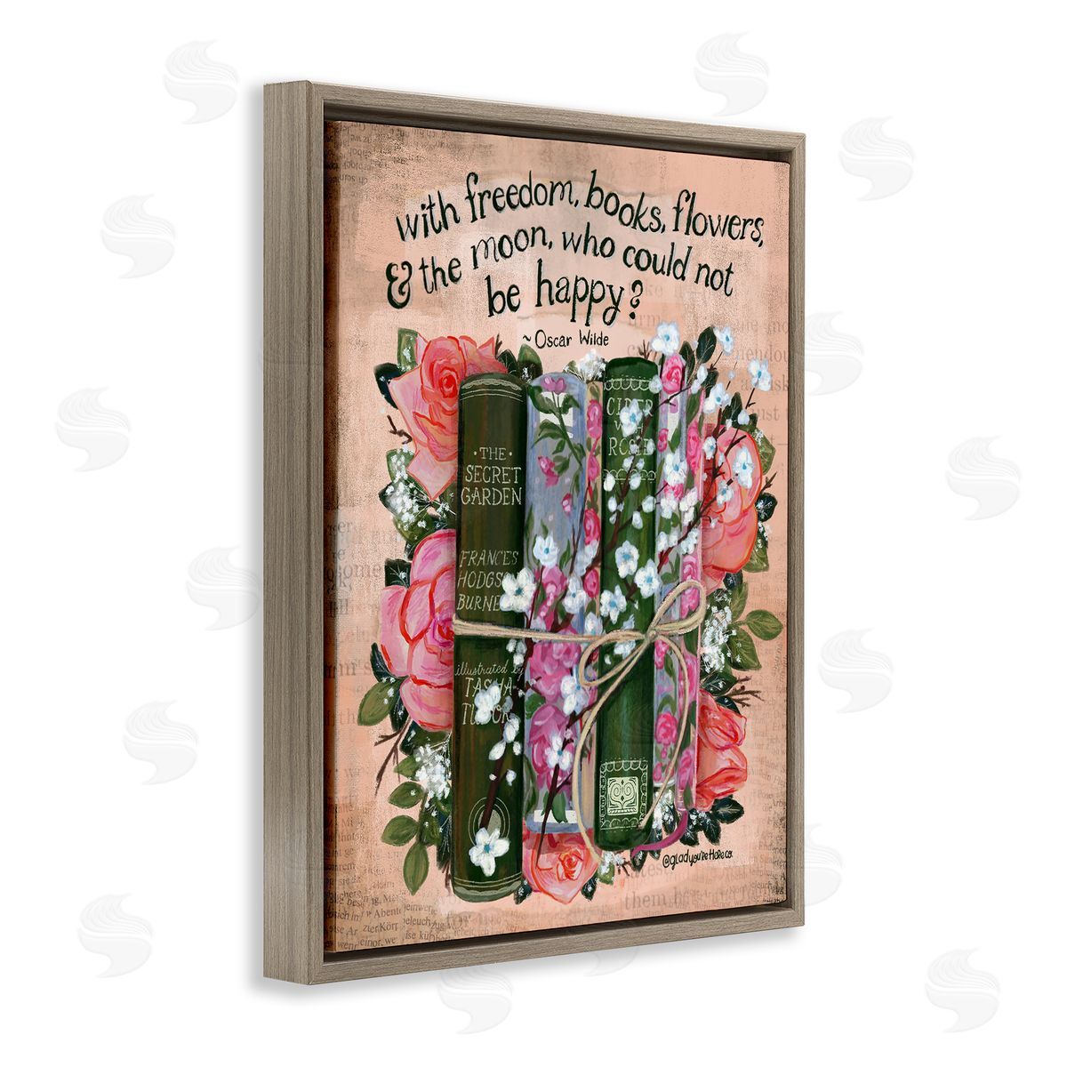 Glad You're Here Co. Bookish Quote with Florals Canvas Wall Art Print