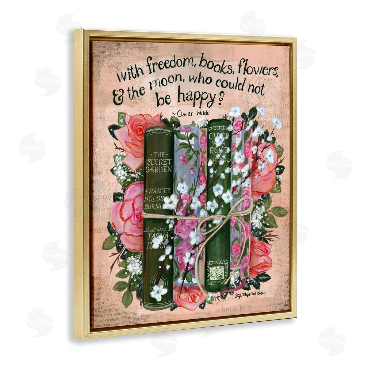 Glad You're Here Co. Bookish Quote with Florals Canvas Wall Art Print