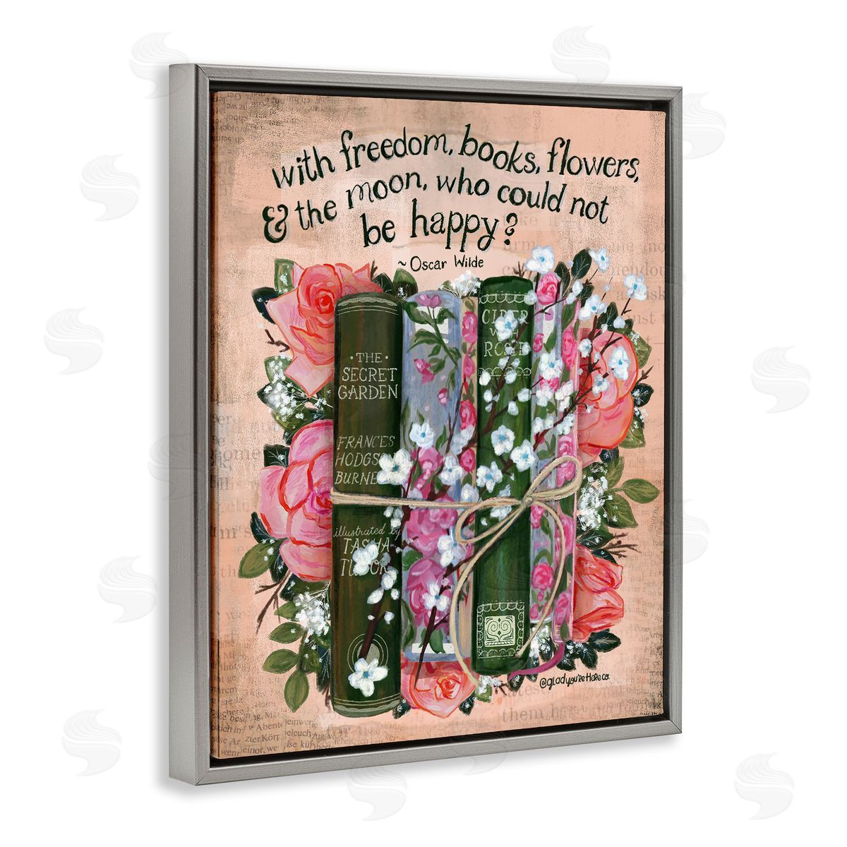 Glad You're Here Co. Bookish Quote with Florals Canvas Wall Art Print
