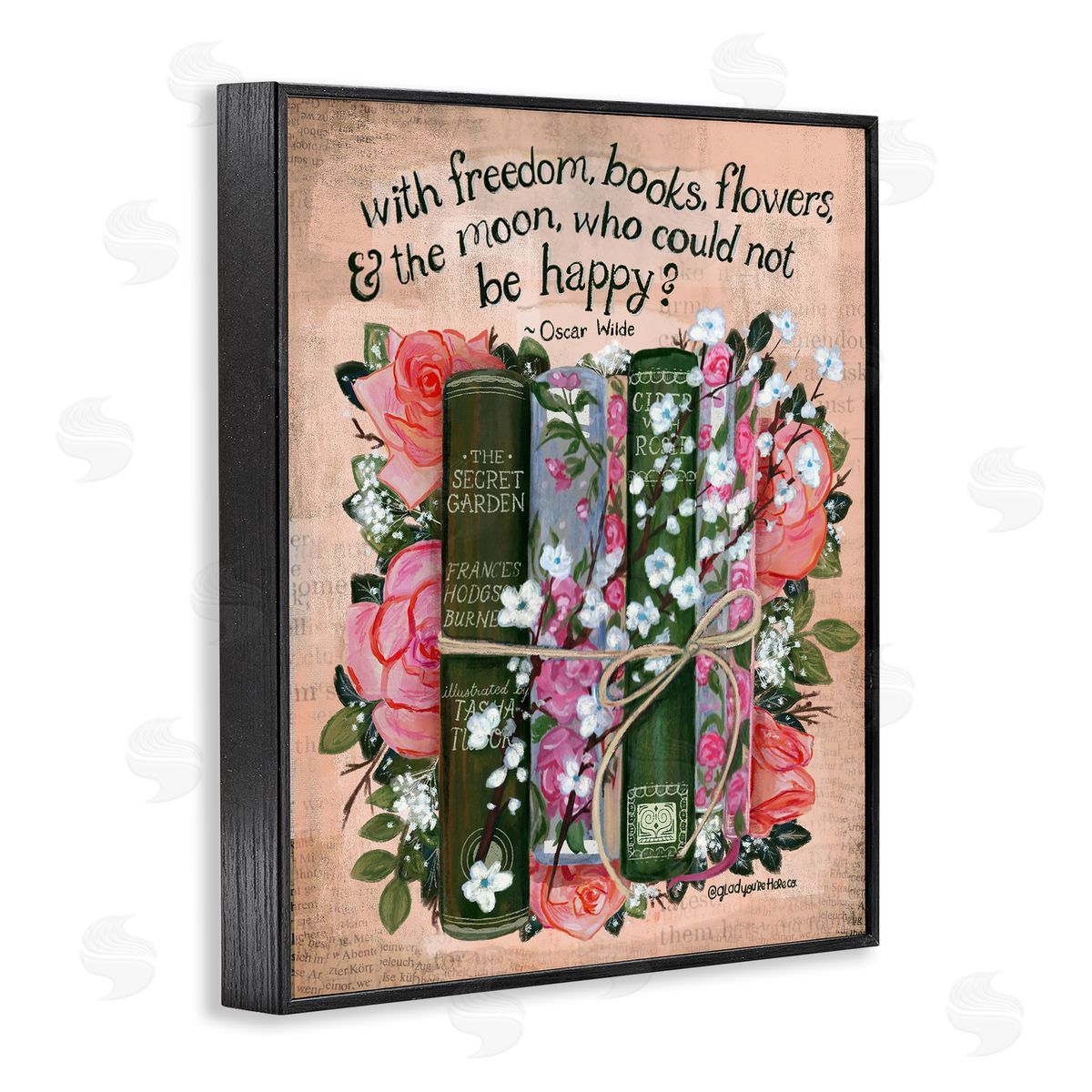 Glad You're Here Co. Bookish Quote with Florals Canvas Wall Art Print