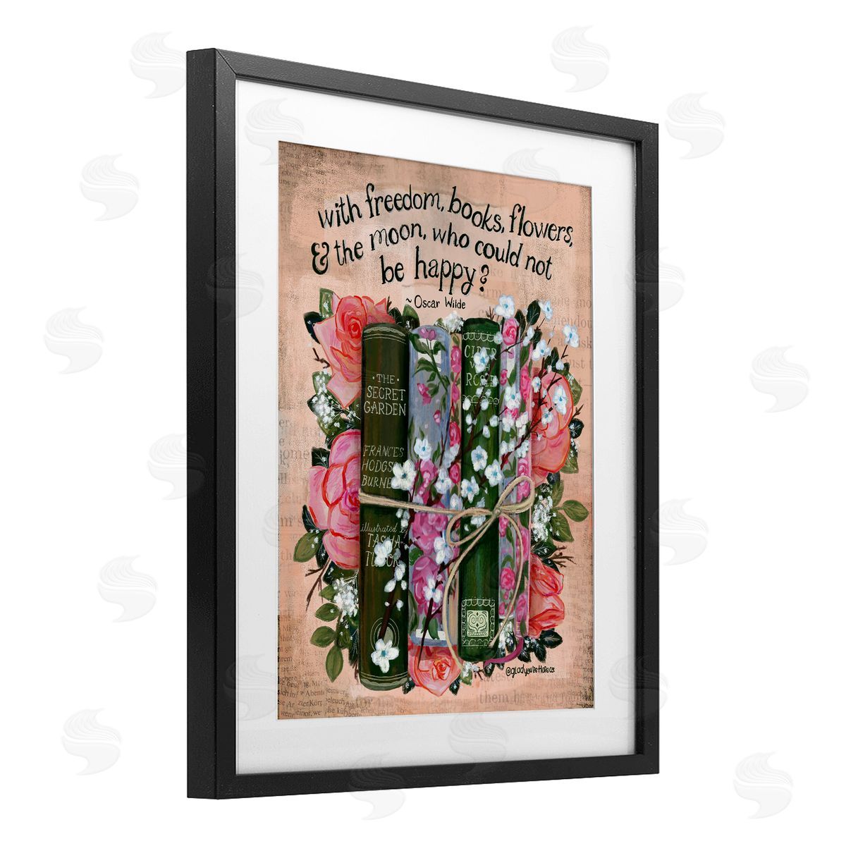 Glad You're Here Co. Bookish Quote with Florals Canvas Wall Art Print