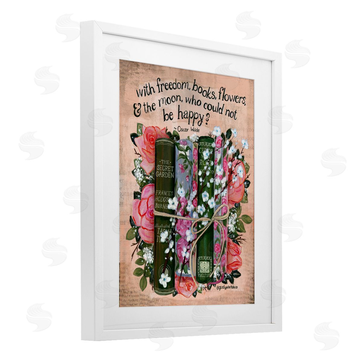 Glad You're Here Co. Bookish Quote with Florals Canvas Wall Art Print