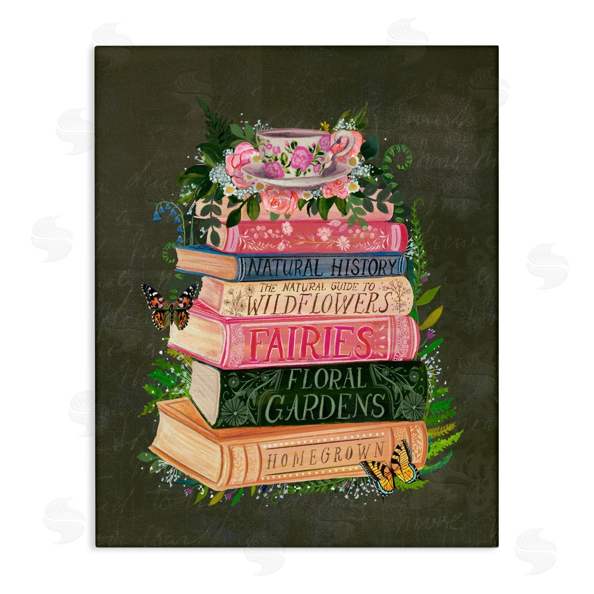 Glad You're Here Co. Floral Fairy Book Stack Canvas Wall Art Print