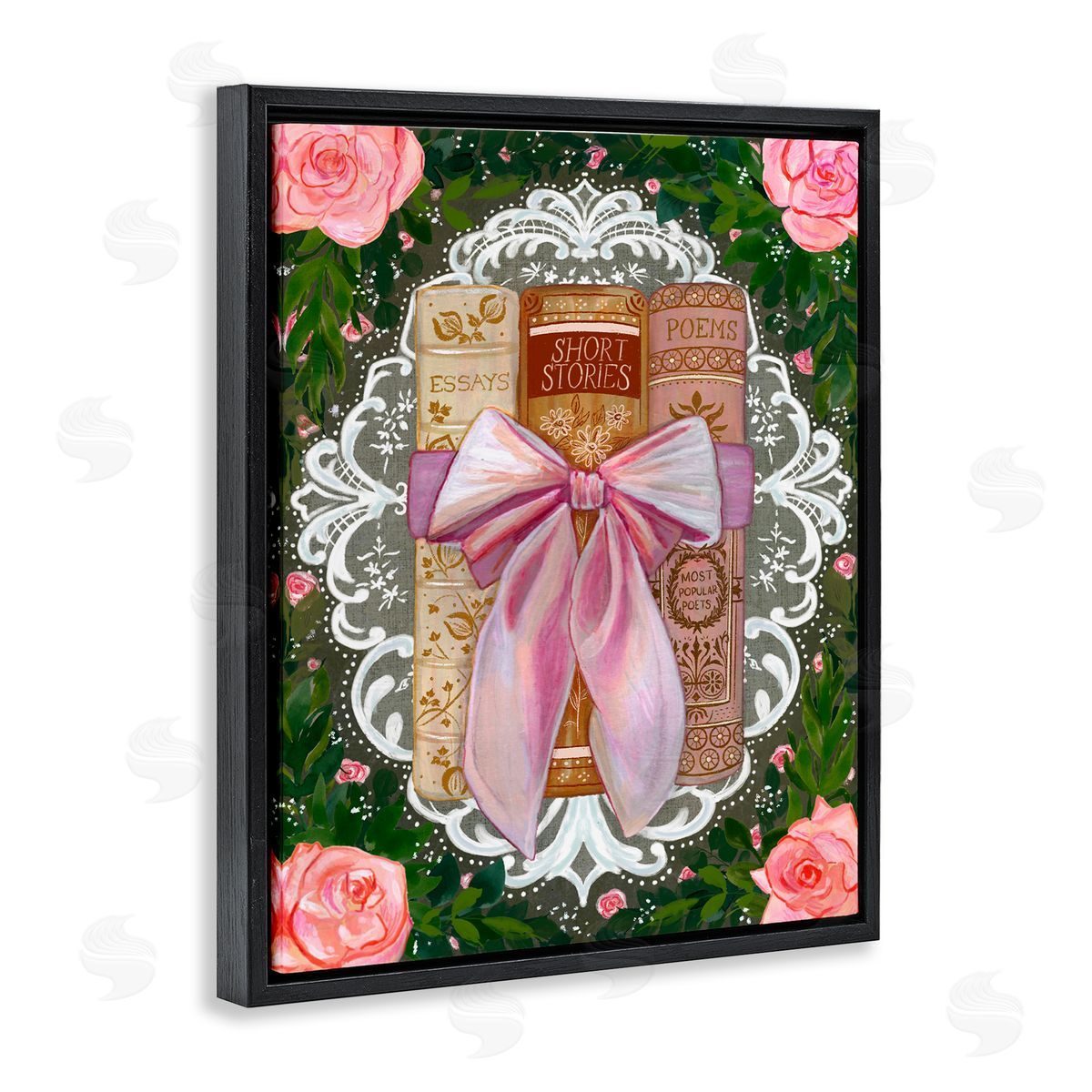 Glad You're Here Co. Romantic Books with Lace Canvas Wall Art Print