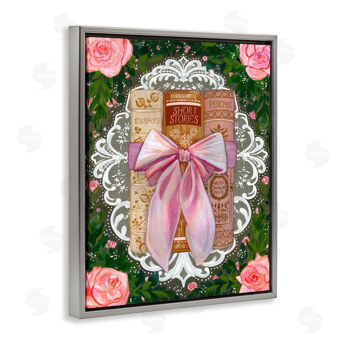 Glad You're Here Co. Romantic Books with Lace Canvas Wall Art Print