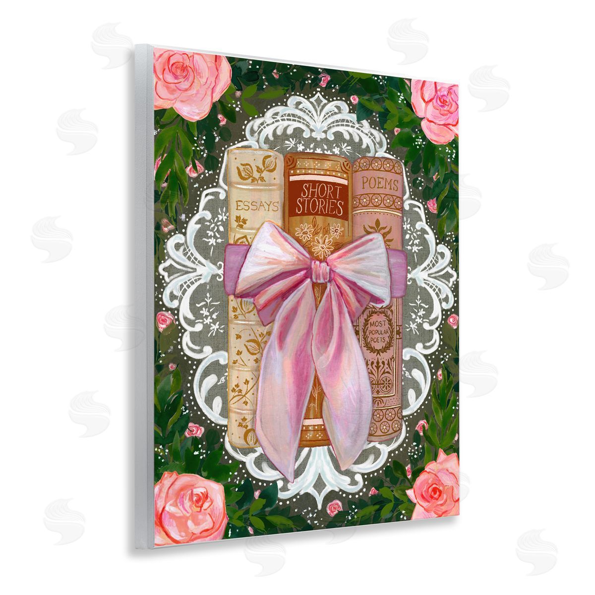 Glad You're Here Co. Romantic Books with Lace Canvas Wall Art Print