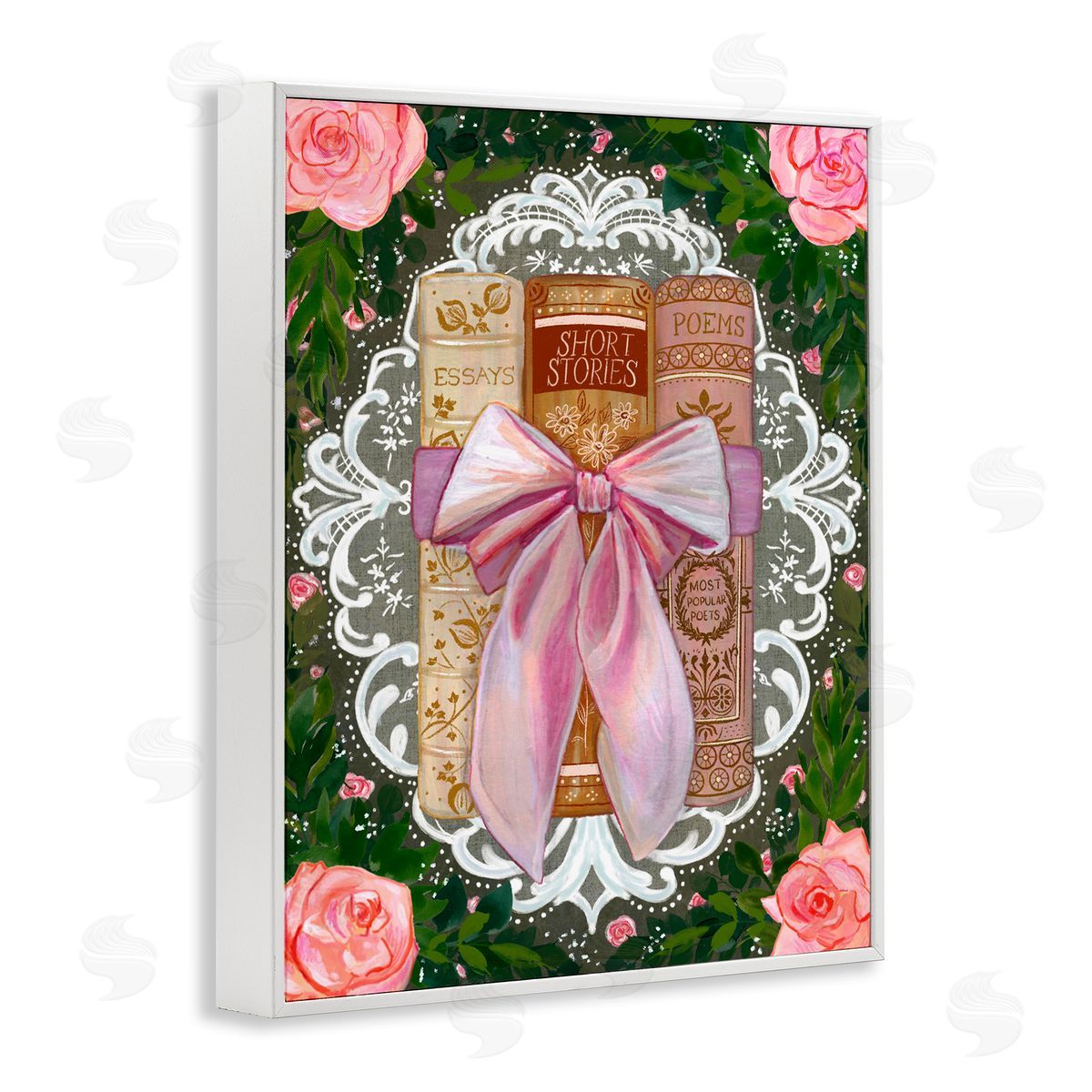 Glad You're Here Co. Romantic Books with Lace Canvas Wall Art Print