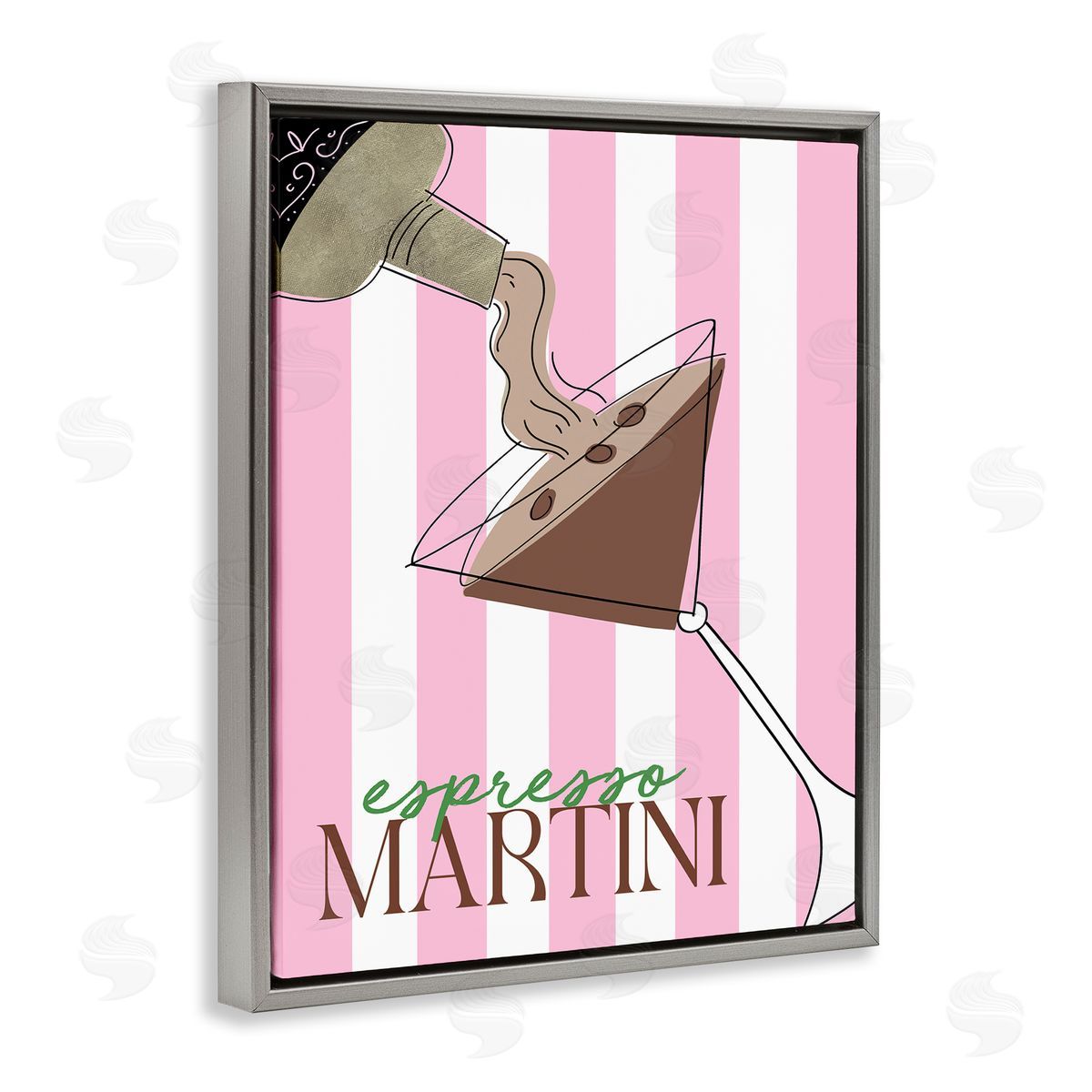 DEIDRE MOSHER Espresso Martini on Pink Stripes Canvas Wall Art Print