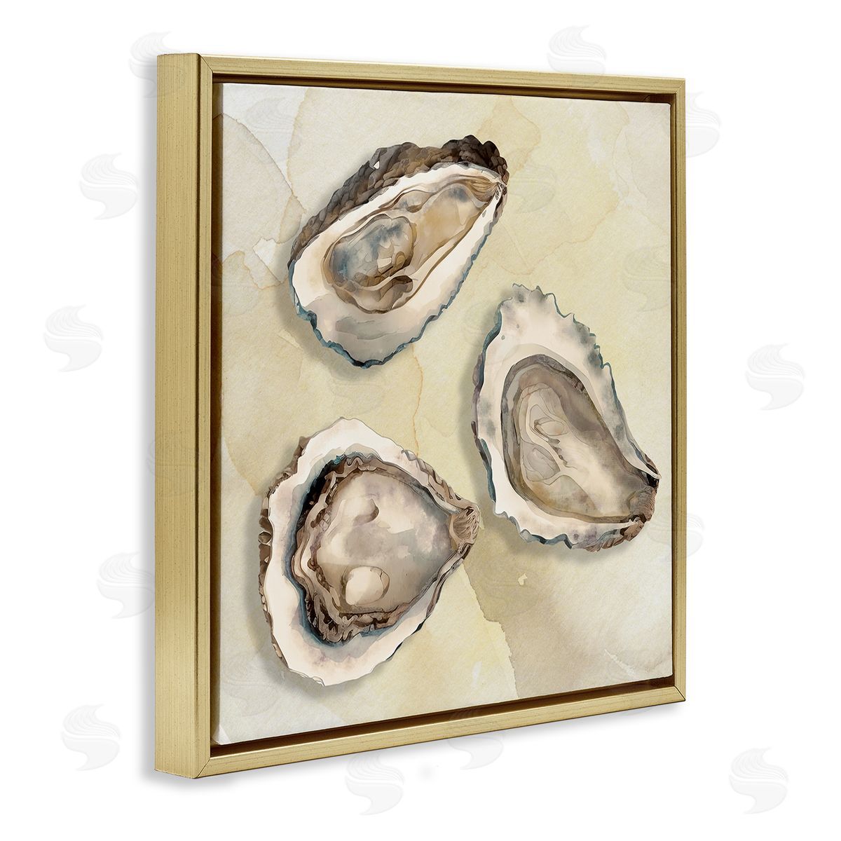 CAD Designs Beige Oyster Trio Gold Floating Frame Canvas Art Print