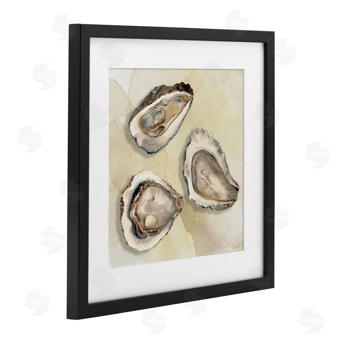 CAD Designs Beige Oyster Trio Black Framed Print Under Glass Art