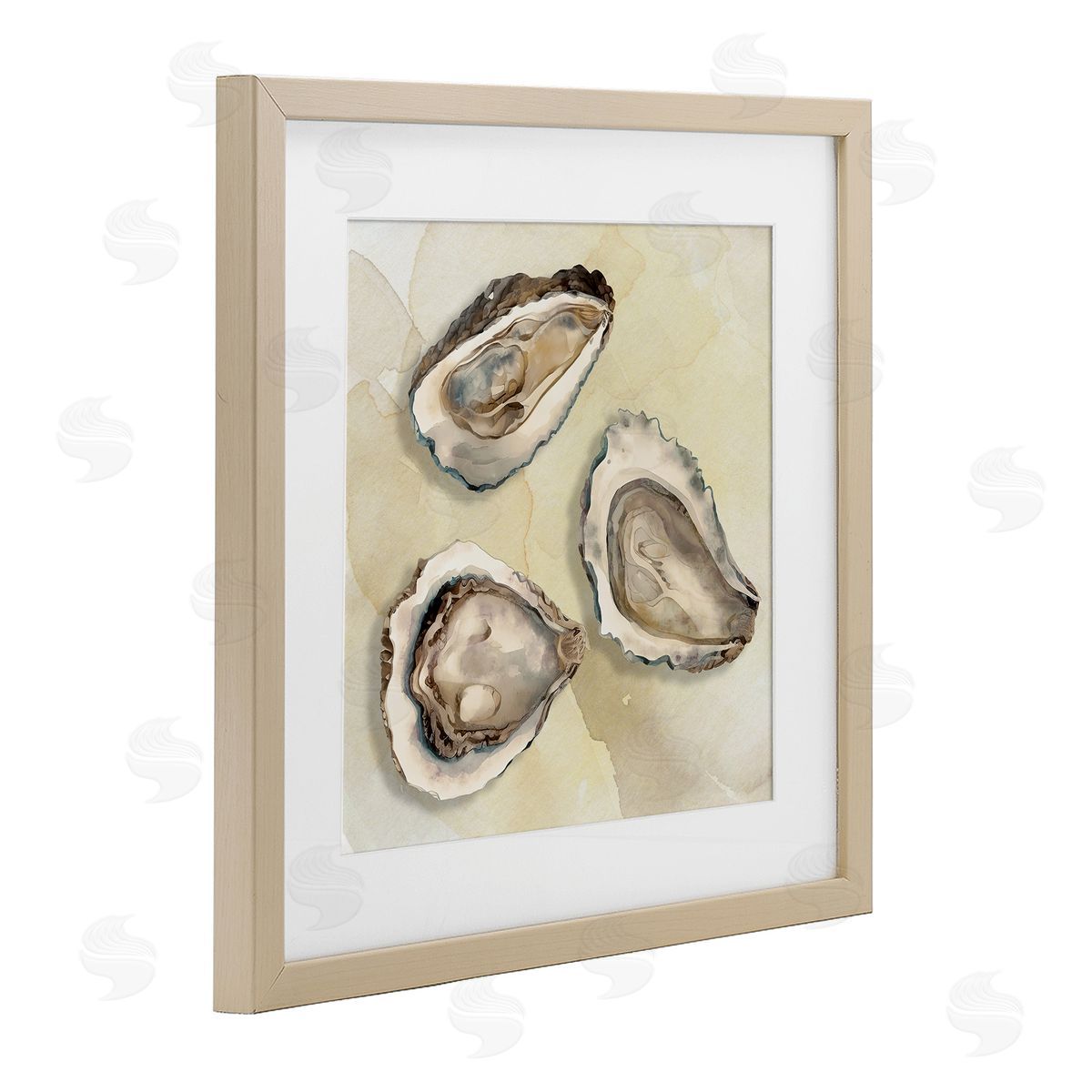 CAD Designs Beige Oyster Trio Birch Framed Print Under Glass Art