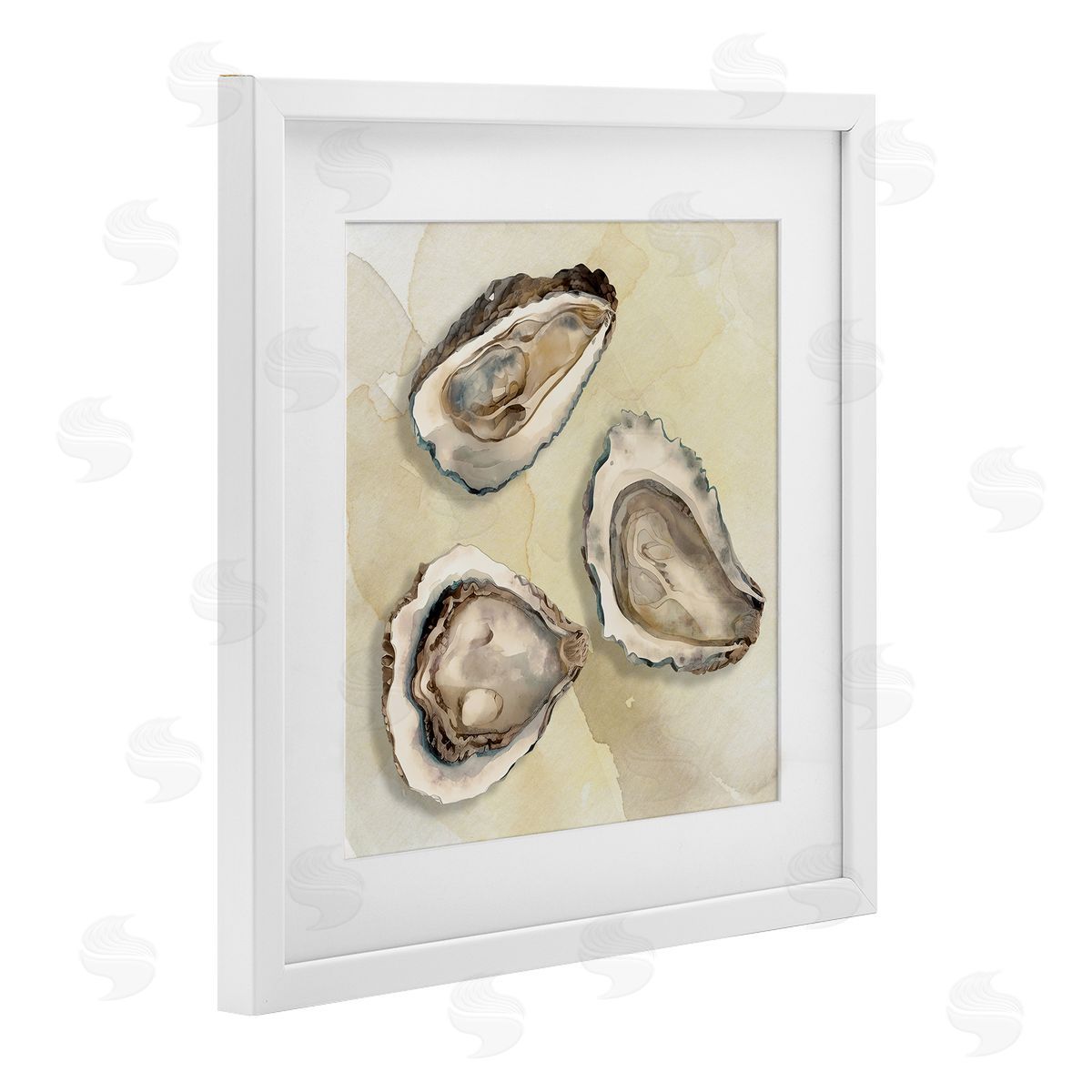 CAD Designs Beige Oyster Trio White Framed Print Under Glass Art