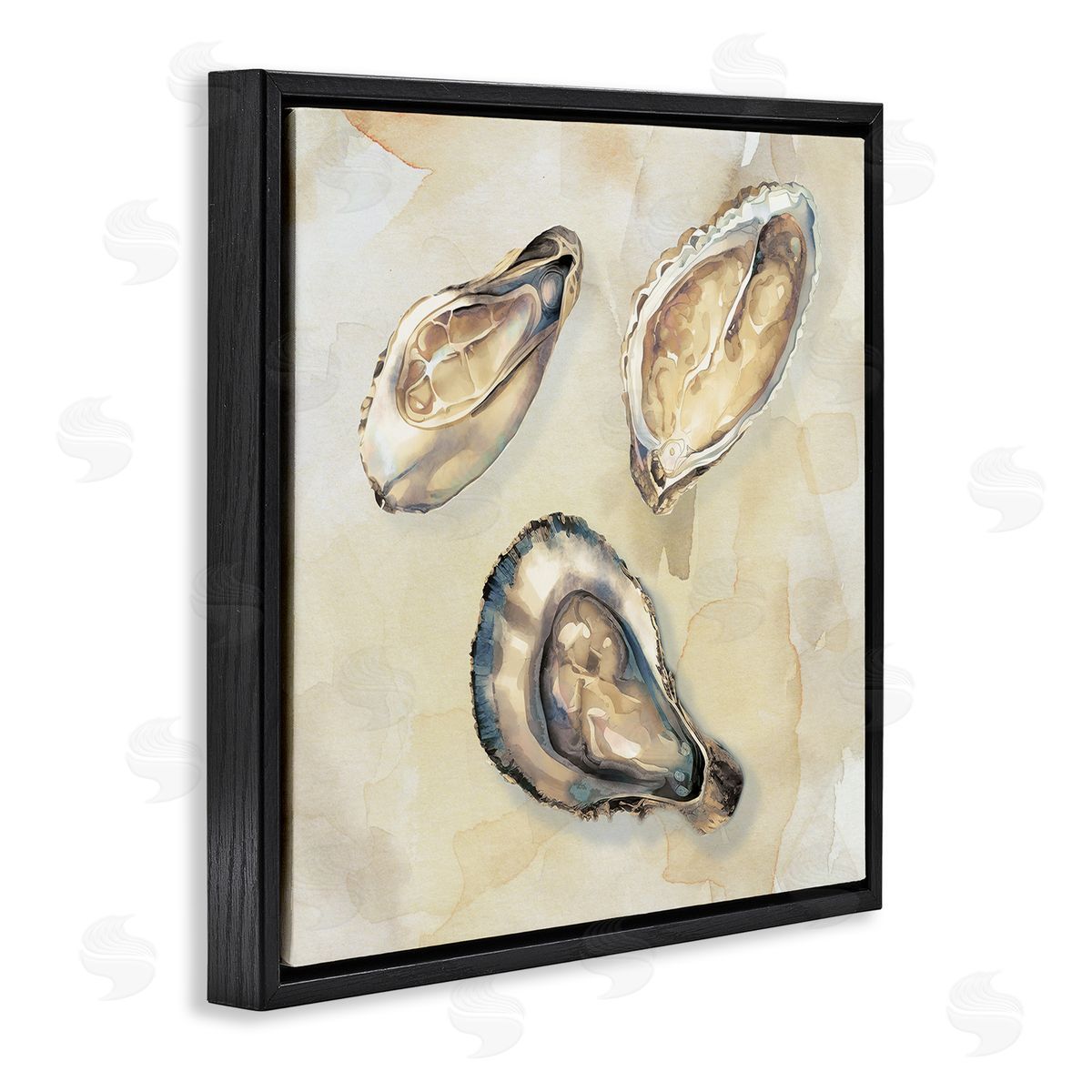 CAD Designs Oyster Trio on Beige Black Floating Frame Canvas Wall Art Print