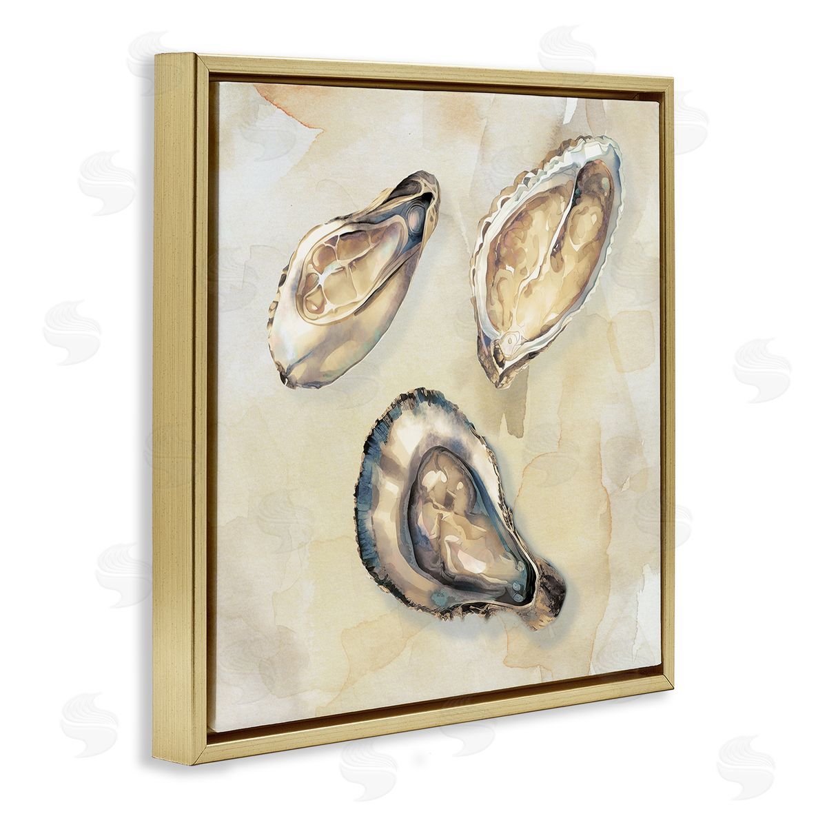CAD Designs Oyster Trio on Beige Gold Floating Frame Canvas Art Print