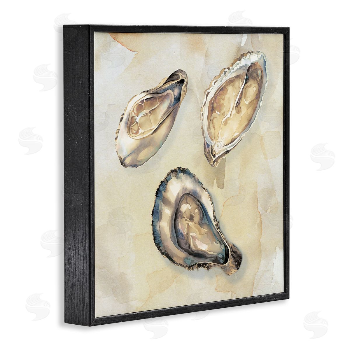 CAD Designs Oyster Trio on Beige Black Framed Giclee Art Print
