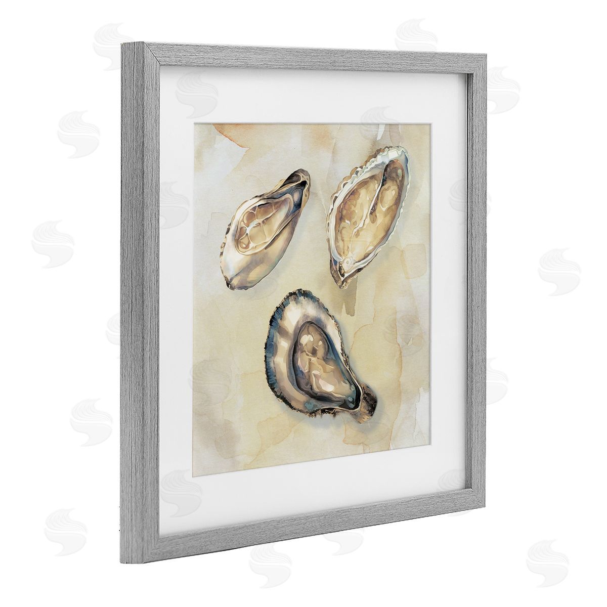 CAD Designs Oyster Trio on Beige Gray Framed Print Under Glass Art