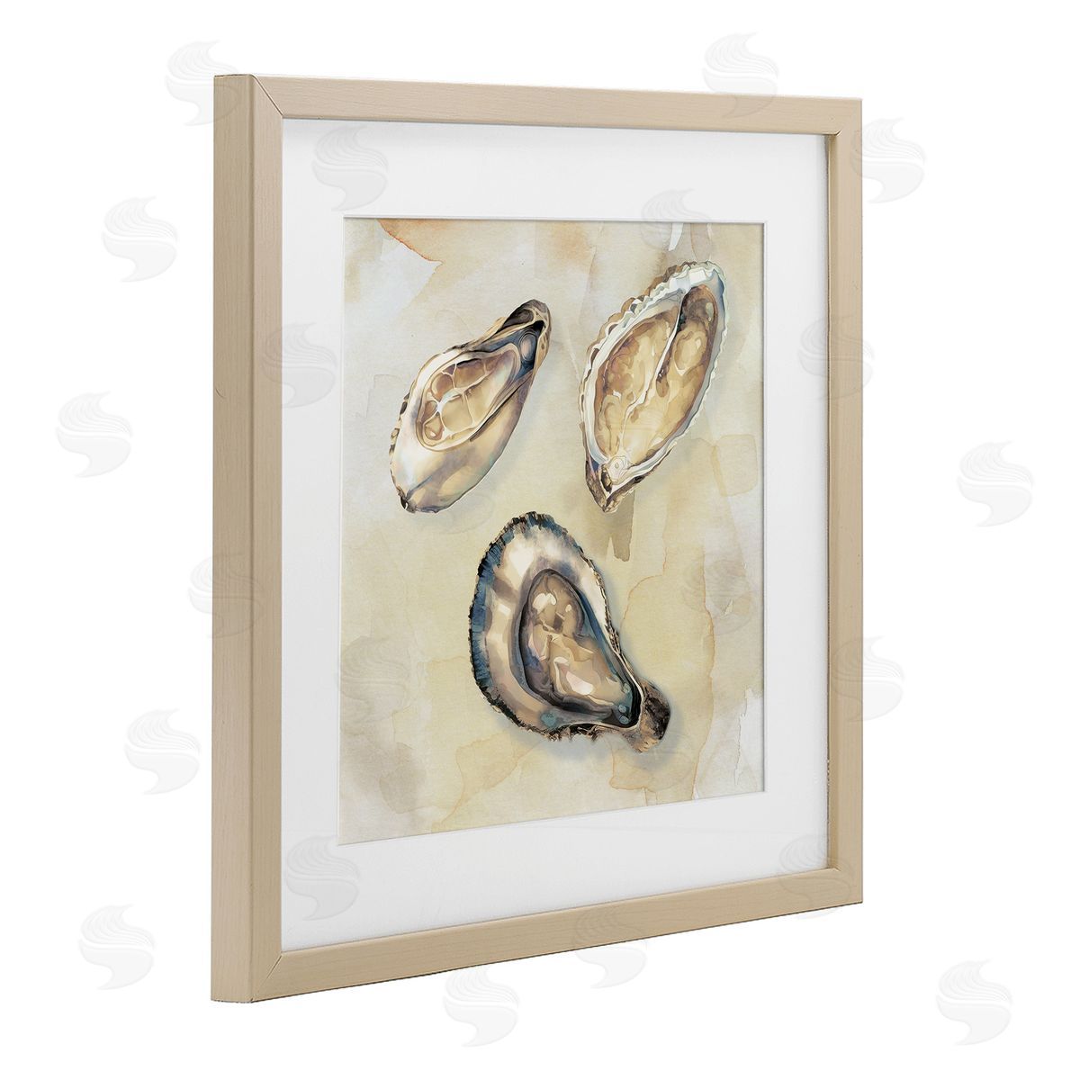CAD Designs Oyster Trio on Beige Birch Framed Print Under Glass Art