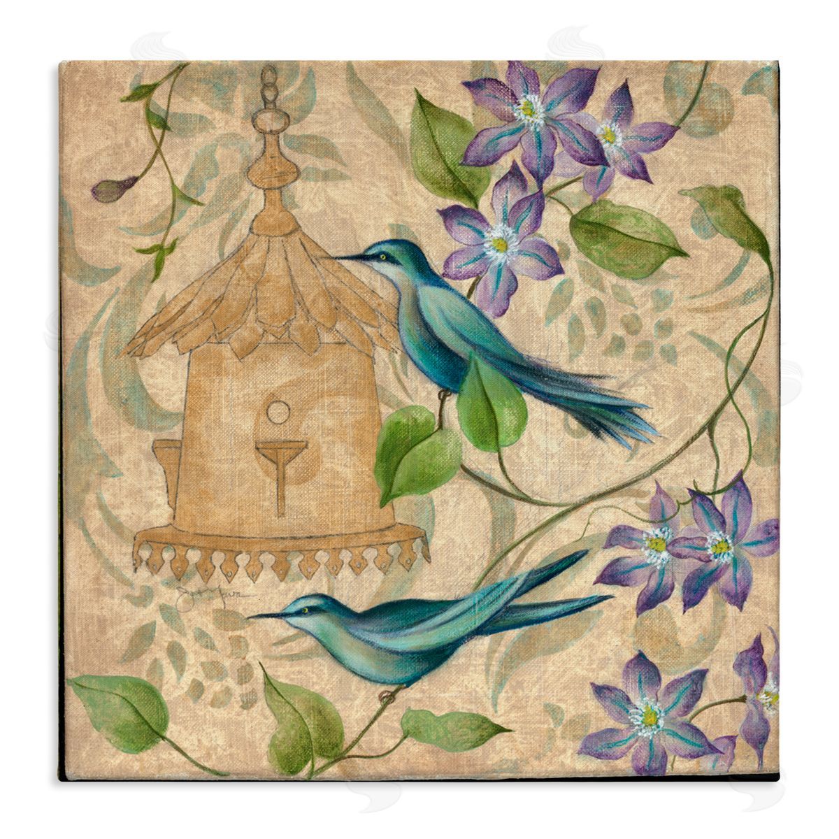 Janet Tava Spring's Song Bird Scene Canvas Wall Art Print