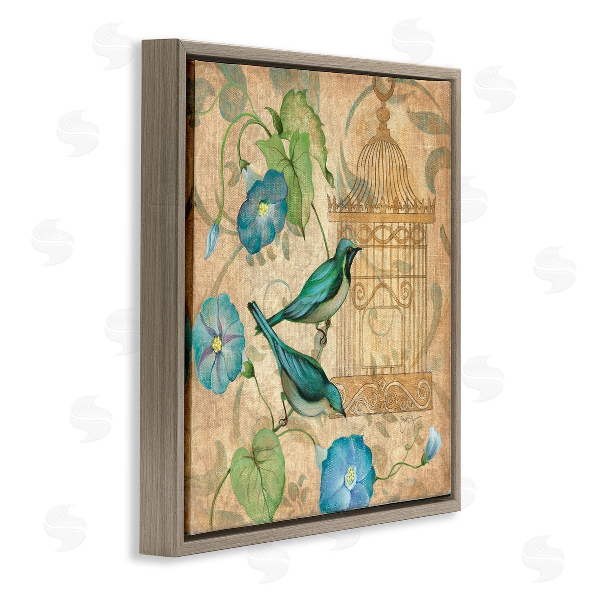 Janet Tava Spring's Song Green Birds Canvas Wall Art Print