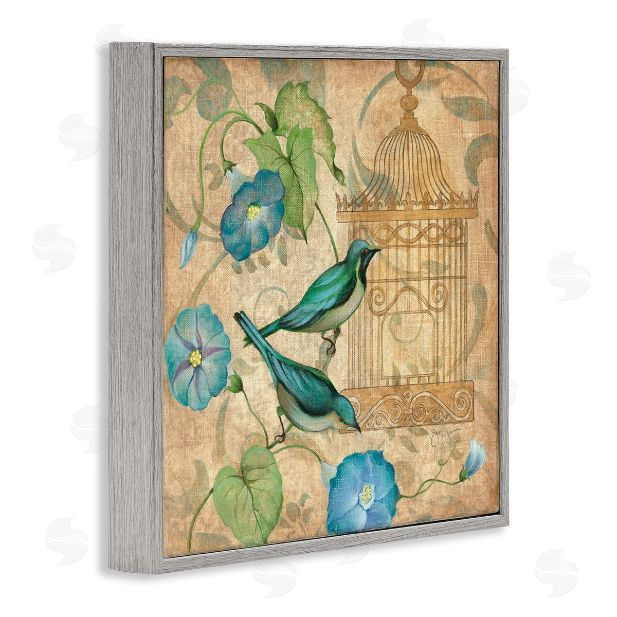 Janet Tava Spring's Song Green Birds Canvas Wall Art Print