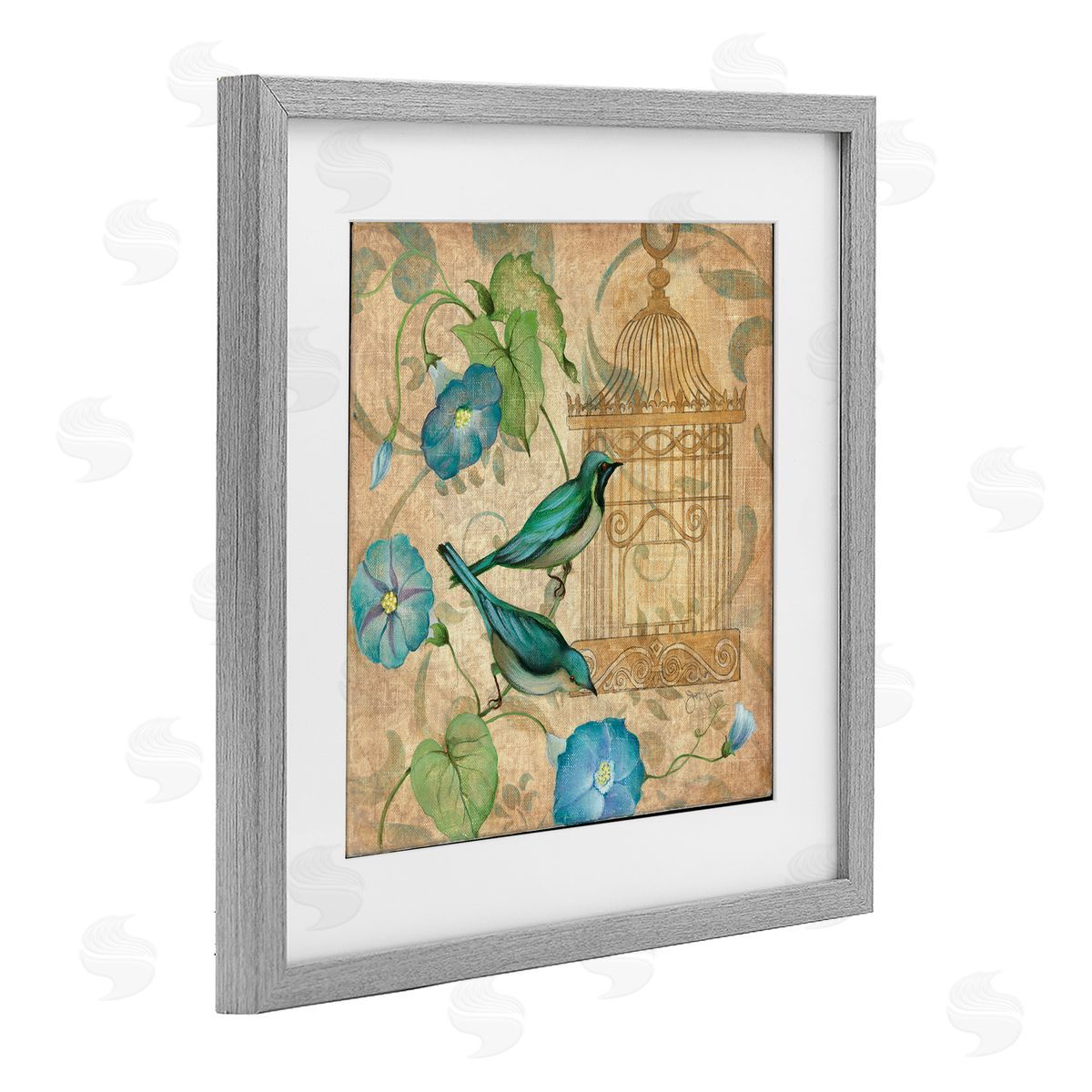 Janet Tava Spring's Song Green Birds Canvas Wall Art Print
