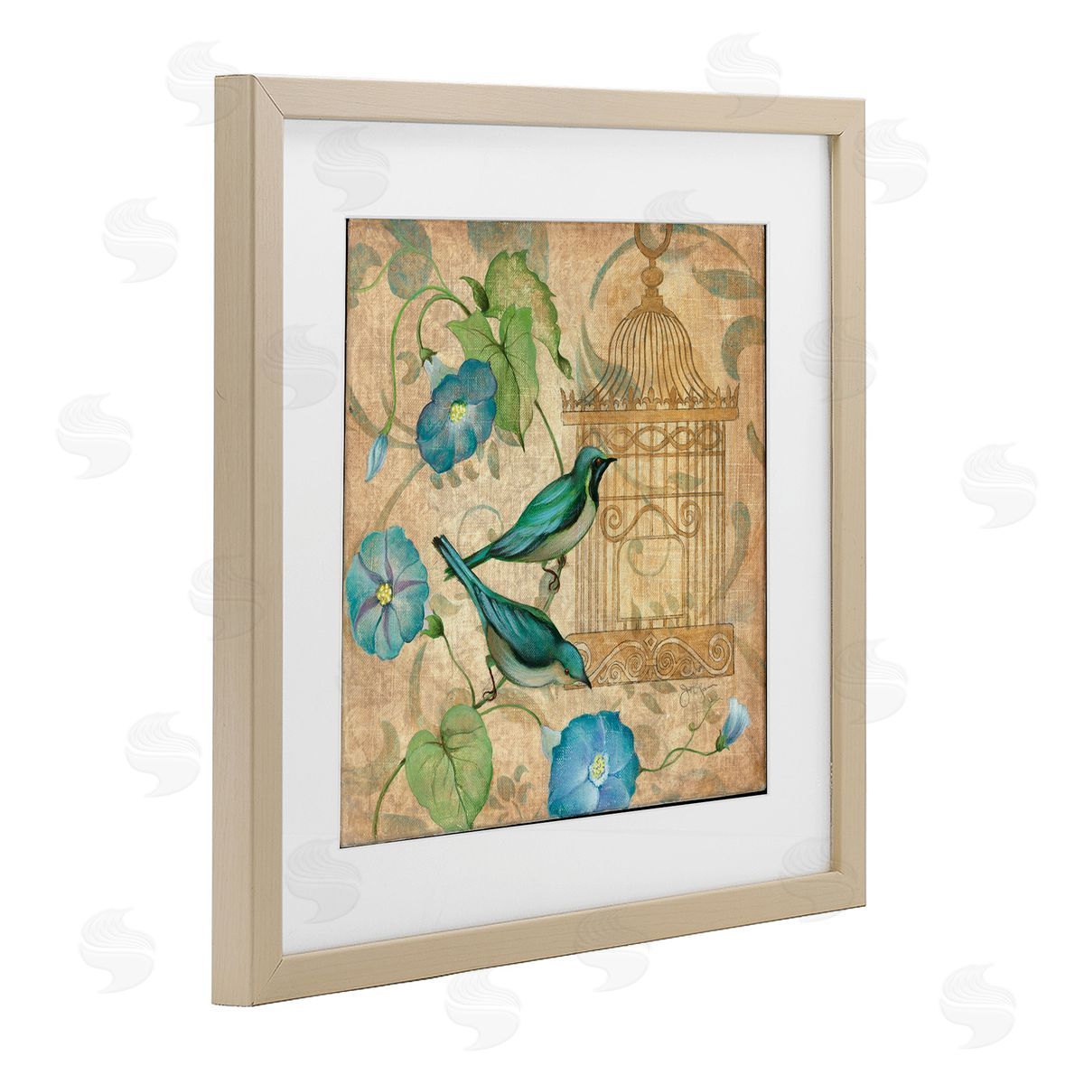 Janet Tava Spring's Song Green Birds Canvas Wall Art Print