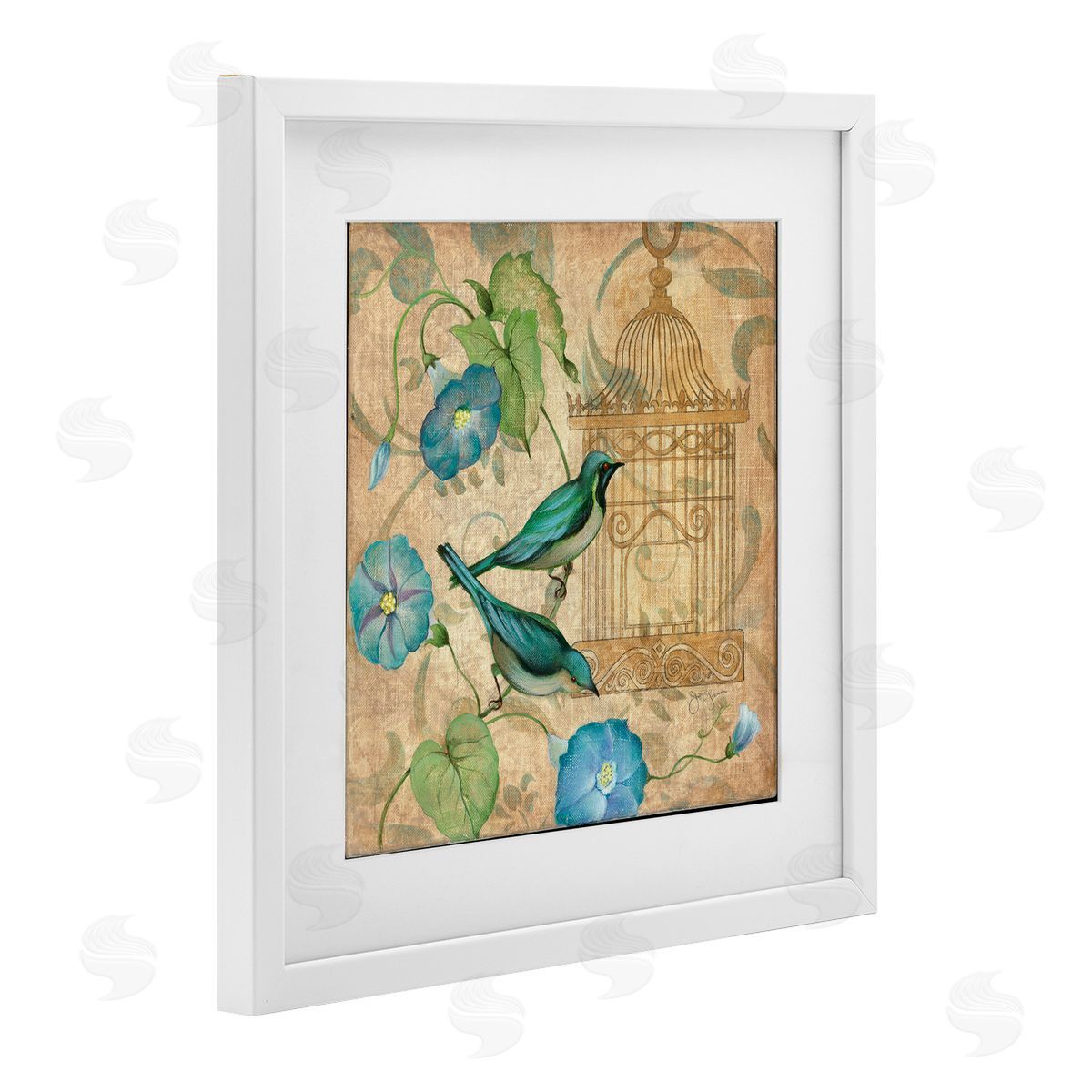Janet Tava Spring's Song Green Birds Canvas Wall Art Print