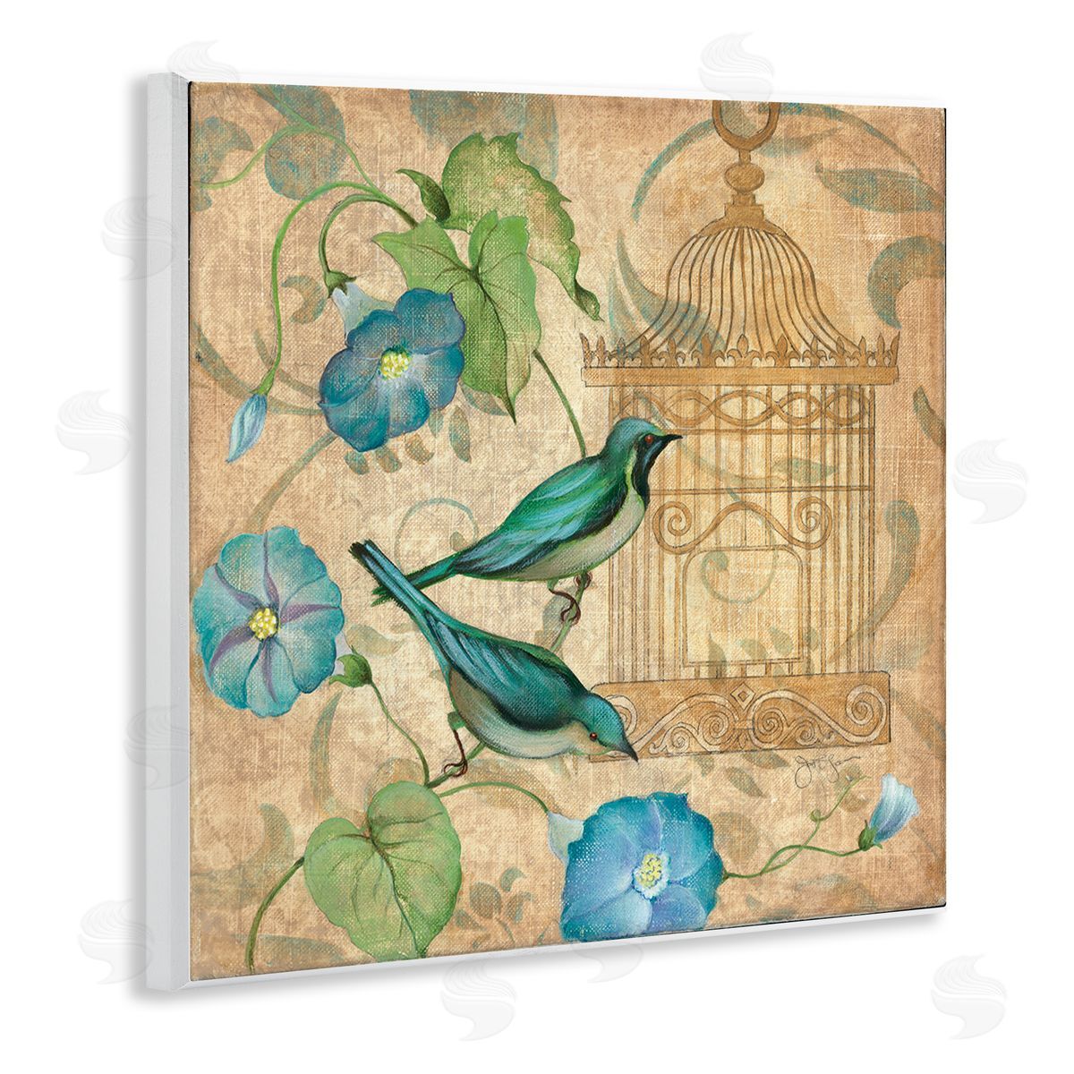 Janet Tava Spring's Song Green Birds Canvas Wall Art Print