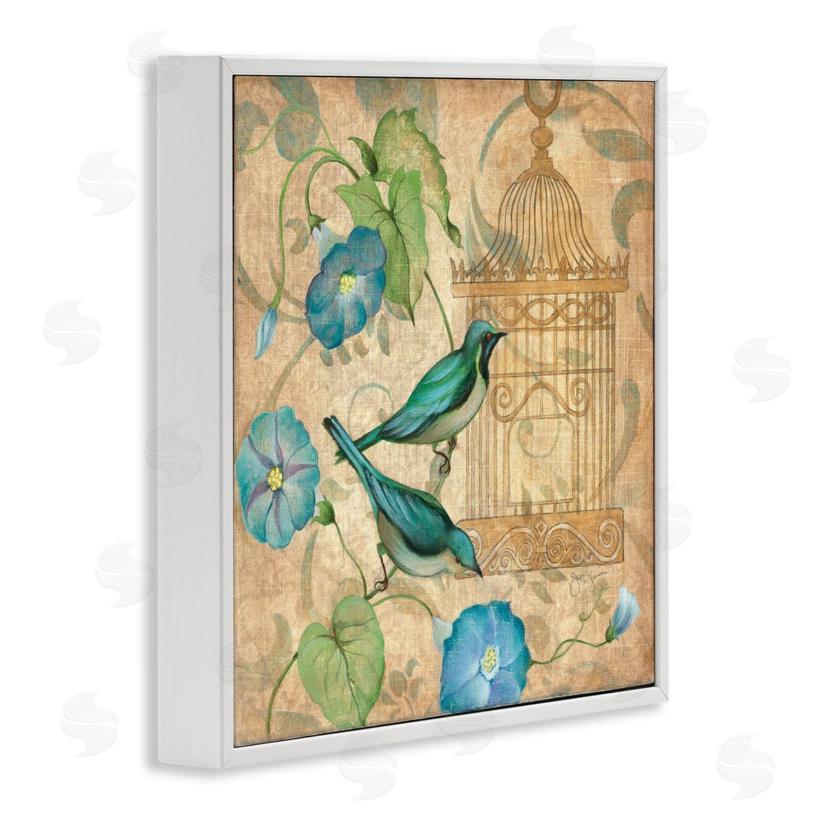 Janet Tava Spring's Song Green Birds Canvas Wall Art Print