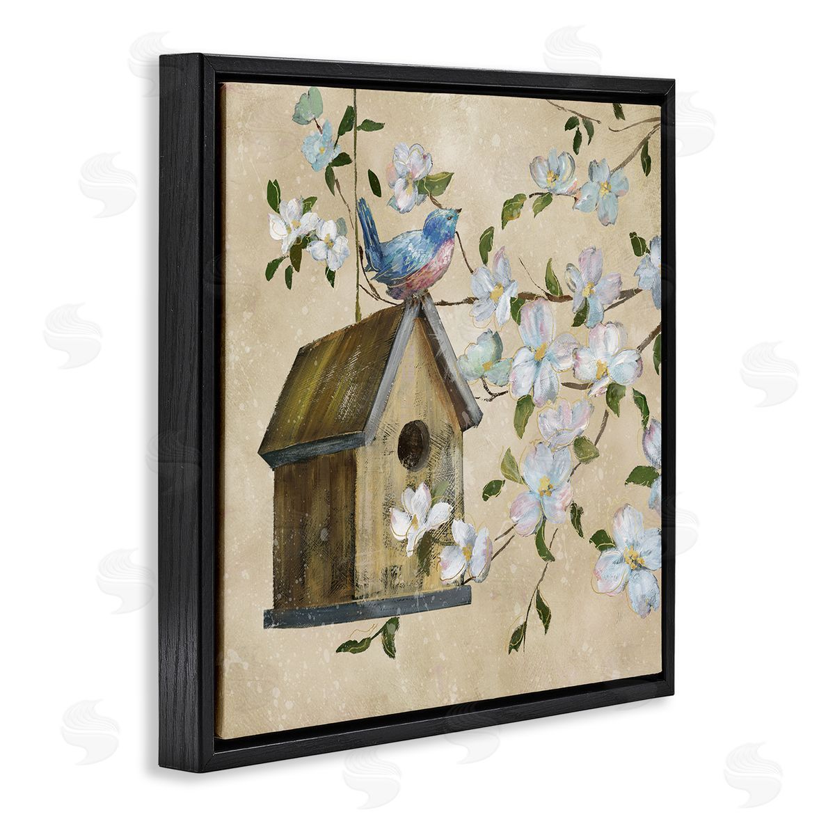 Nan Evening Song Birdhouse over Beige Canvas Wall Art Print