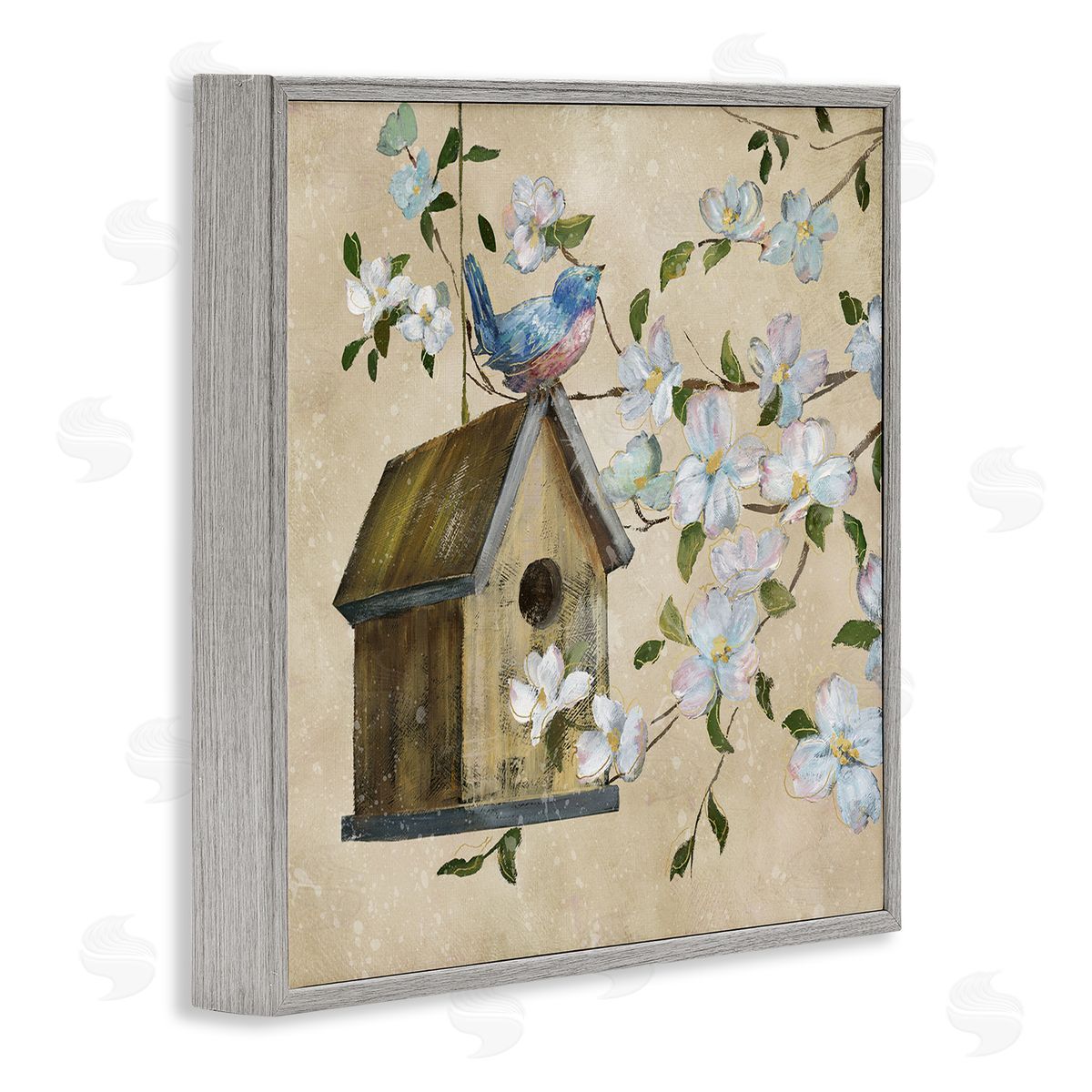 Nan Evening Song Birdhouse over Beige Canvas Wall Art Print