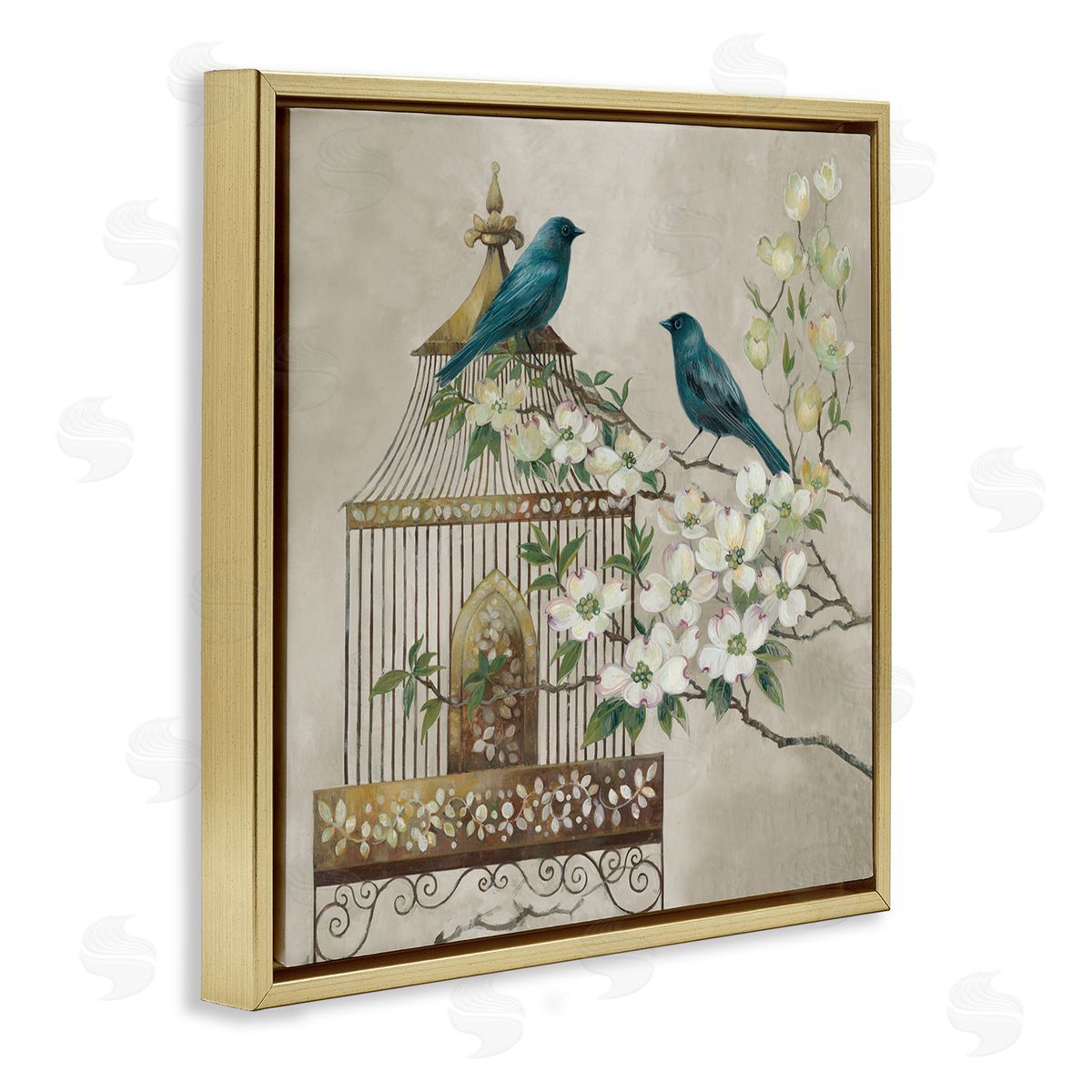Elaine Vollherbst-Lane Neutral Birdcage Menagerie Gold Floating Frame Canvas Art Print