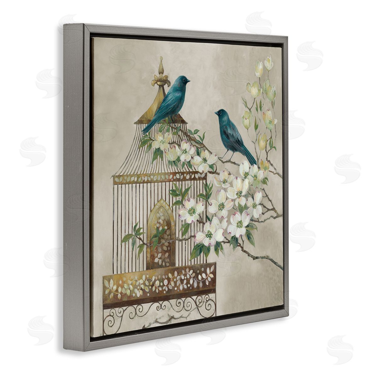 Elaine Vollherbst-Lane Neutral Birdcage Menagerie Gray Floating Frame Canvas Art Print