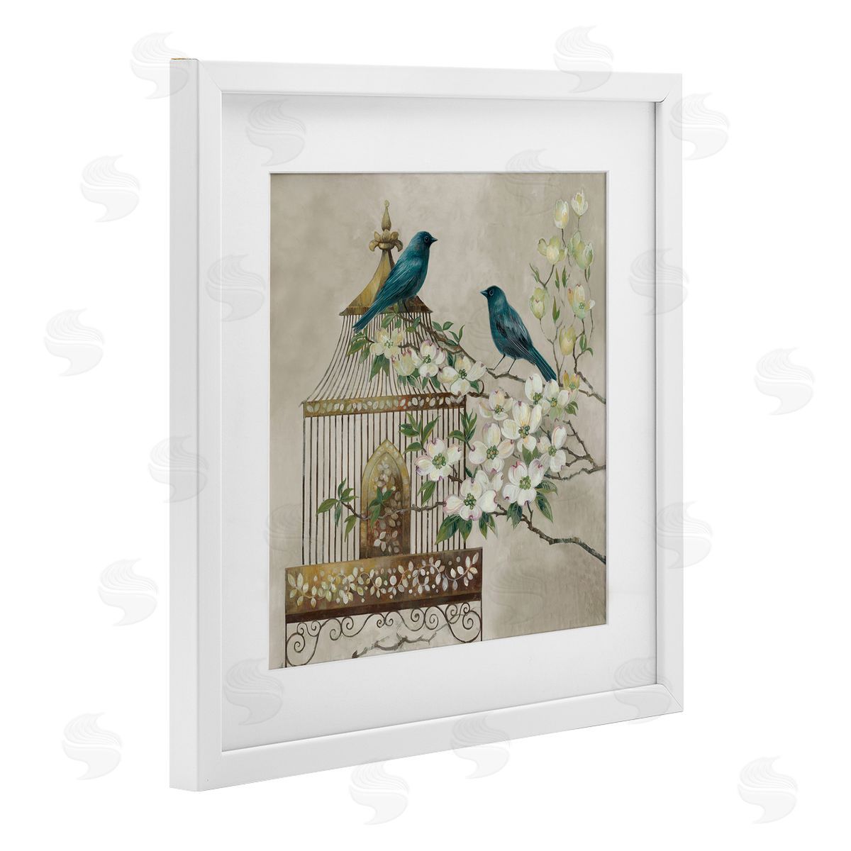 Elaine Vollherbst-Lane Neutral Birdcage Menagerie White Framed Print Under Glass Art
