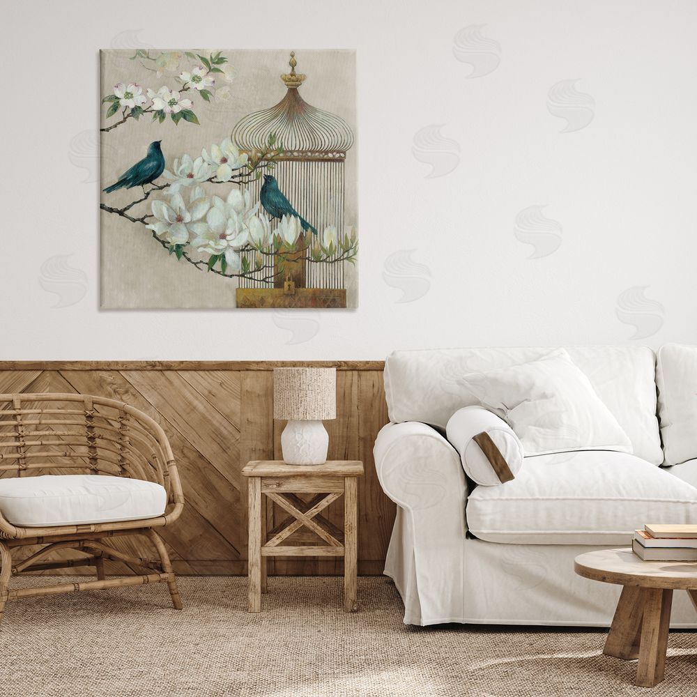 Elaine Vollherbst-Lane Floral Bluebird Menagerie Printed Wall Art in Room