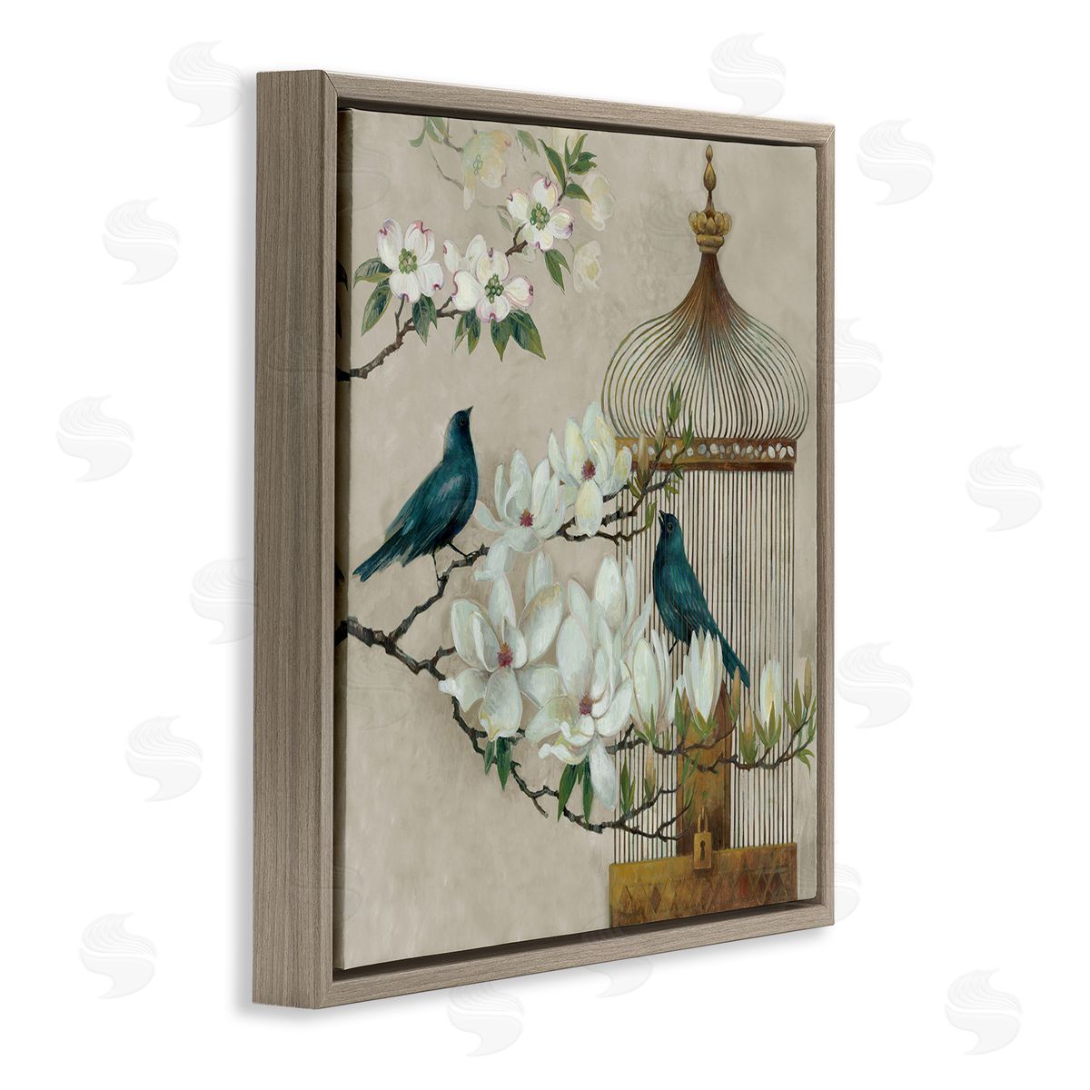 Elaine Vollherbst-Lane Floral Bluebird Menagerie Brown Floating Frame Canvas Art Print