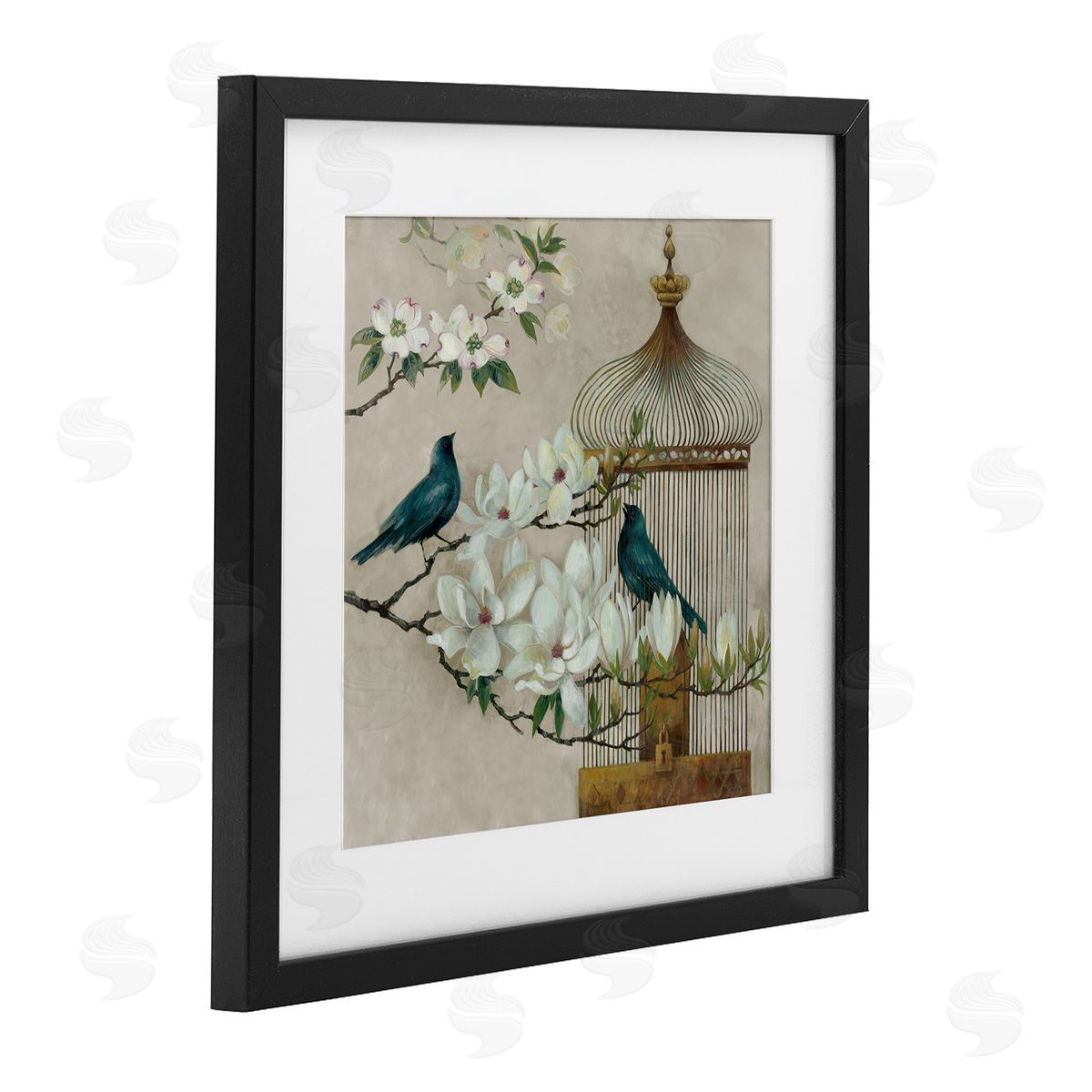 Elaine Vollherbst-Lane Floral Bluebird Menagerie Black Framed Print Under Glass Art