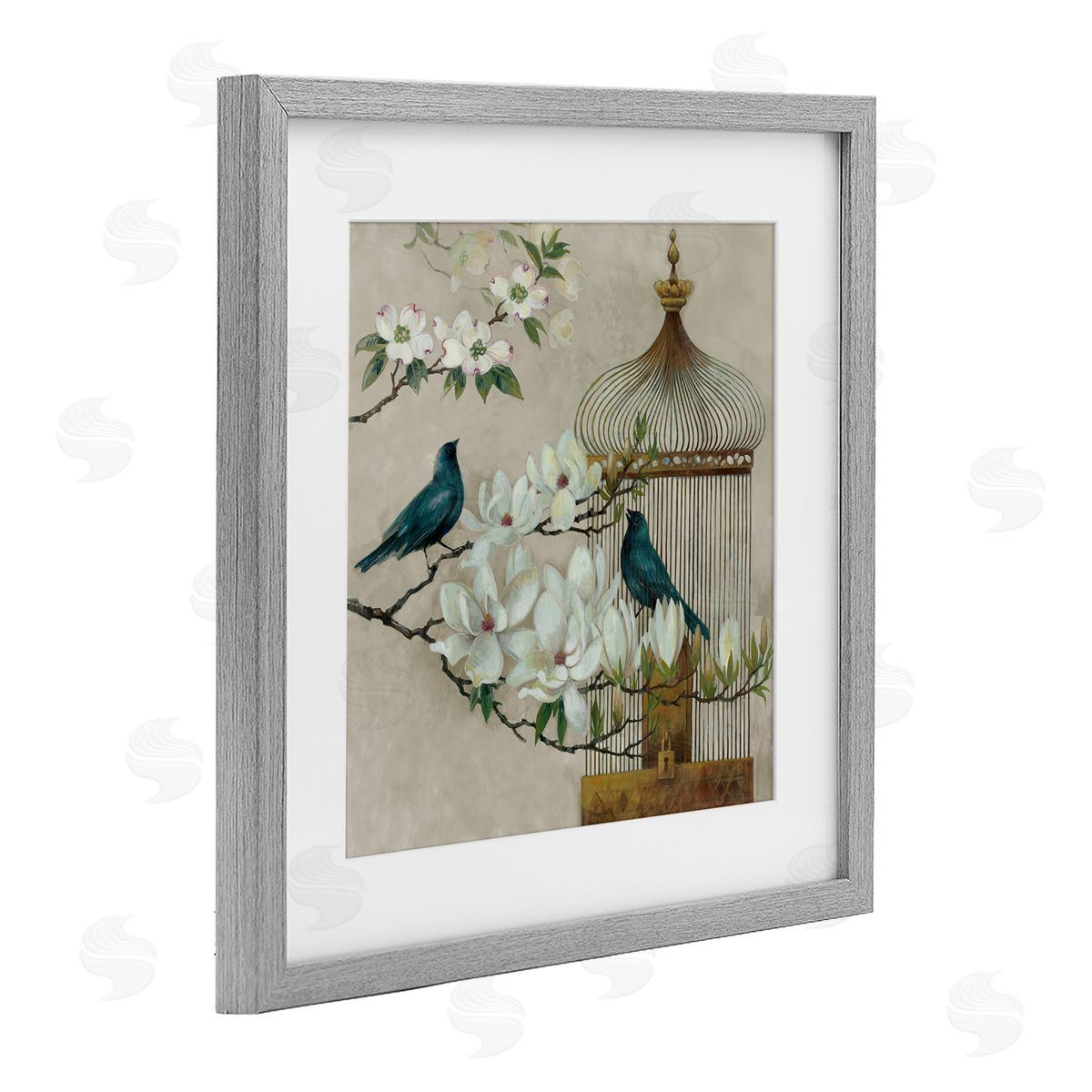 Elaine Vollherbst-Lane Floral Bluebird Menagerie Gray Framed Print Under Glass Art